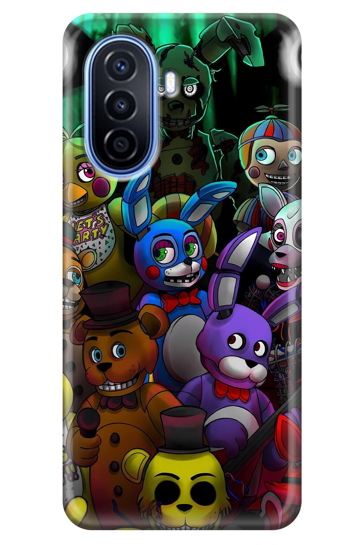 Lopard Huawei Nova Y70 Tam Koruma Kılıf Covers 19 Five Nights at Freddy's Mor Sarı