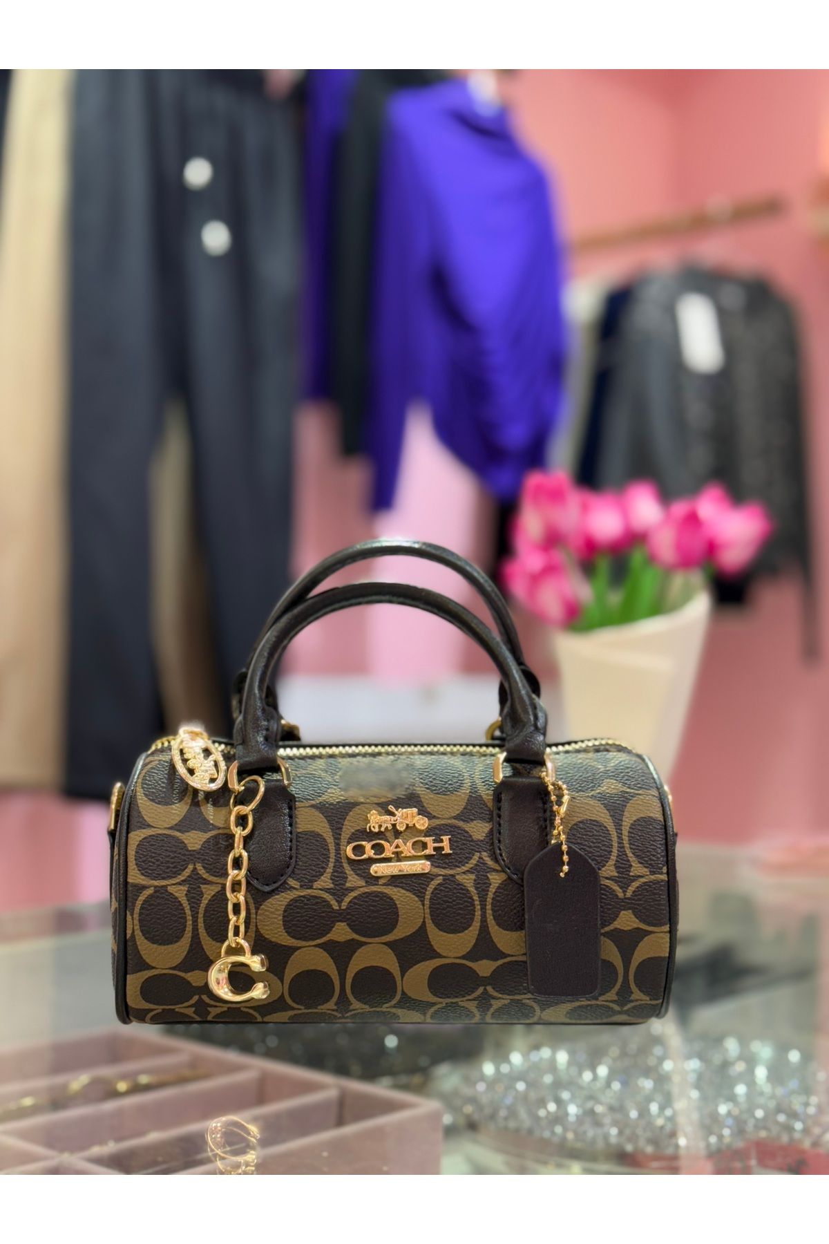 Elya moda evi Logolu Kahverengi Mini Çanta