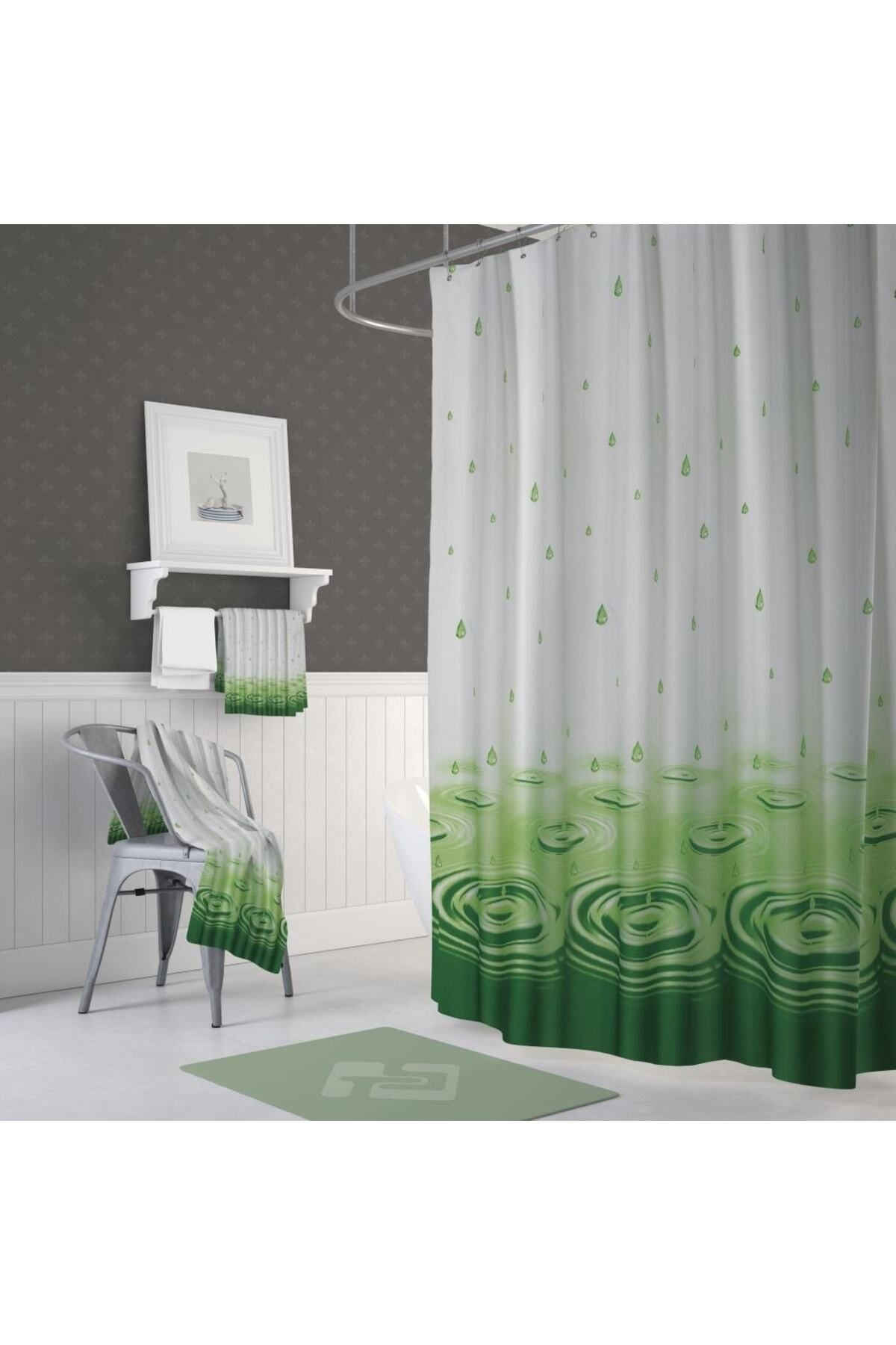 Zethome-Κουρτίνα μπάνιου 2x120x200 Διπλό φτερό κουρτίνα ντους με δαχτυλίδι δώρο Κουρτίνα καμπίνας ντους 5020 Πράσινη 1
