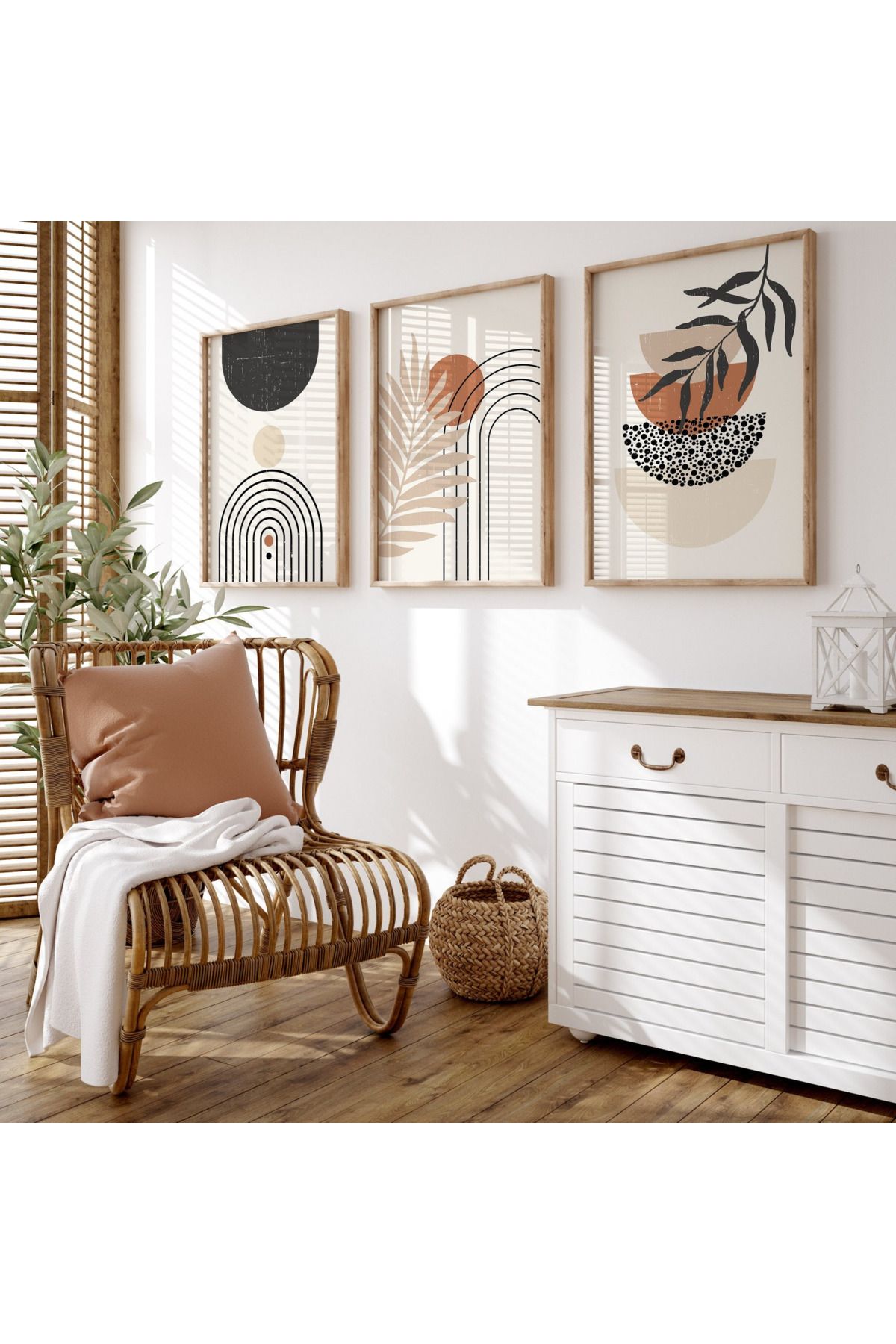 Tuba Decor 3 Parça Ahşap Çerçeve Görünümlü MDF Poster Tablo Seti
