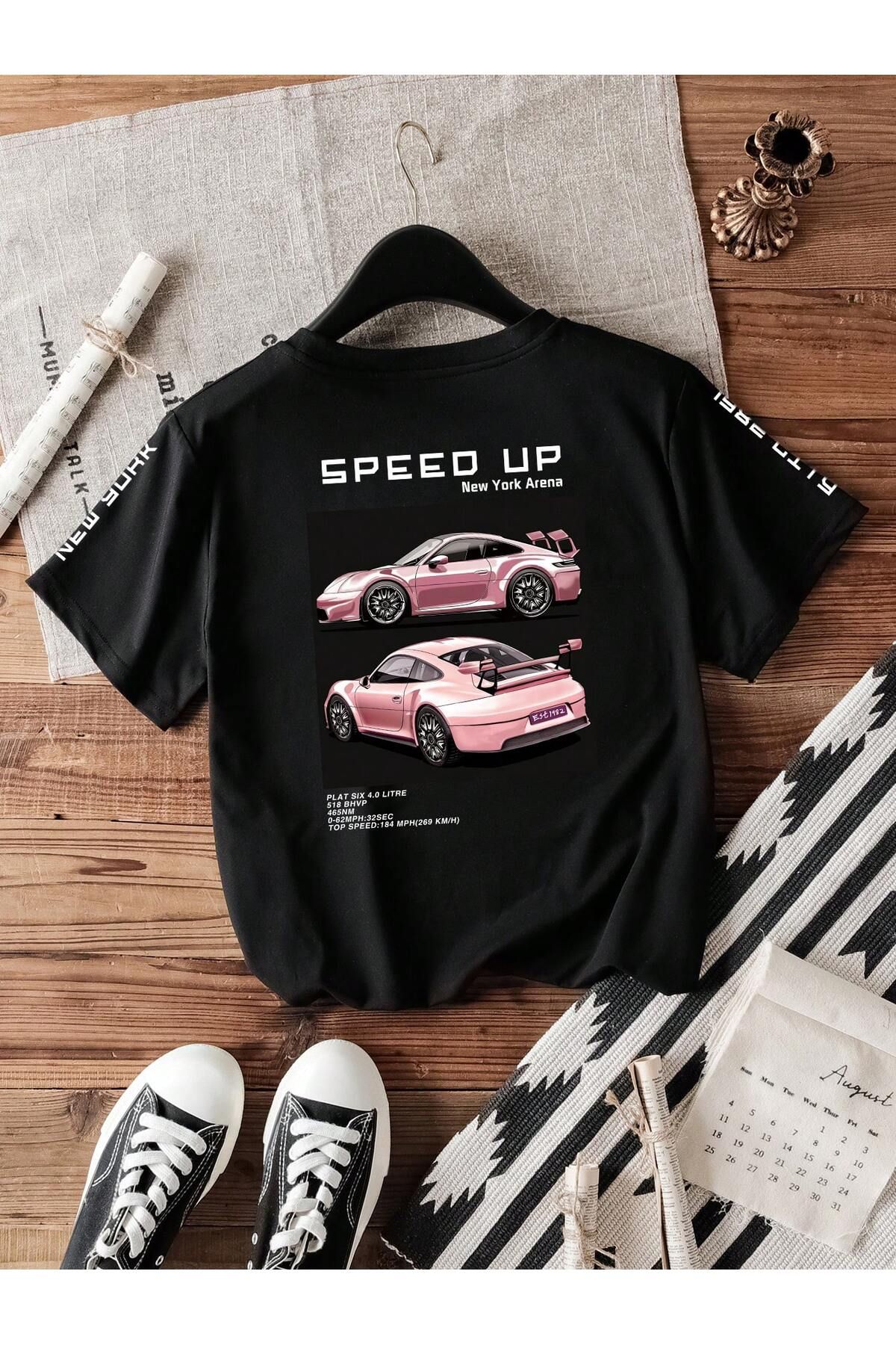 EVIus Oversize Speed Up New York Baskılı Bisiklet Yaka T-Shirt
