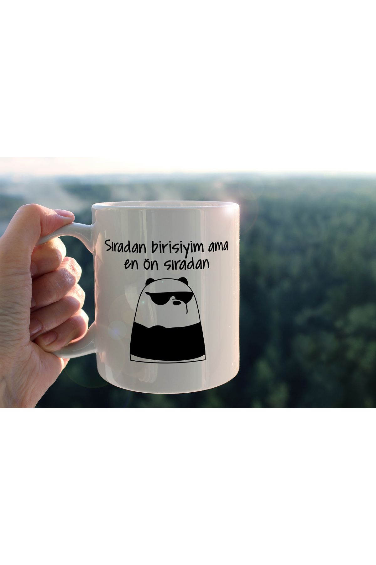 hediyenebak Panda Sıradan Birisiyim Ama En Ön Sıradan Baskılı Seramik Kahve Çay Kupası