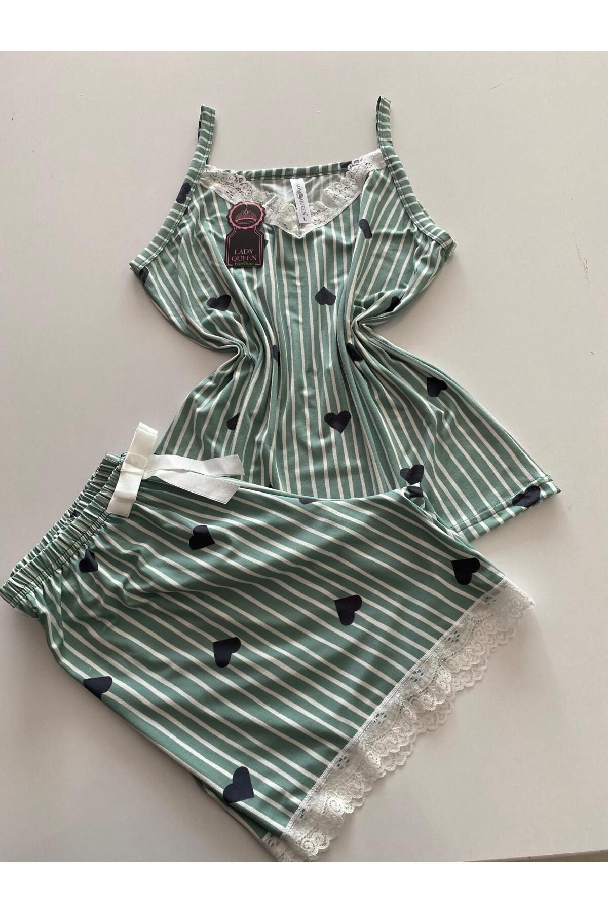 Lady Queen milan dantelli şortlu pijama takımı