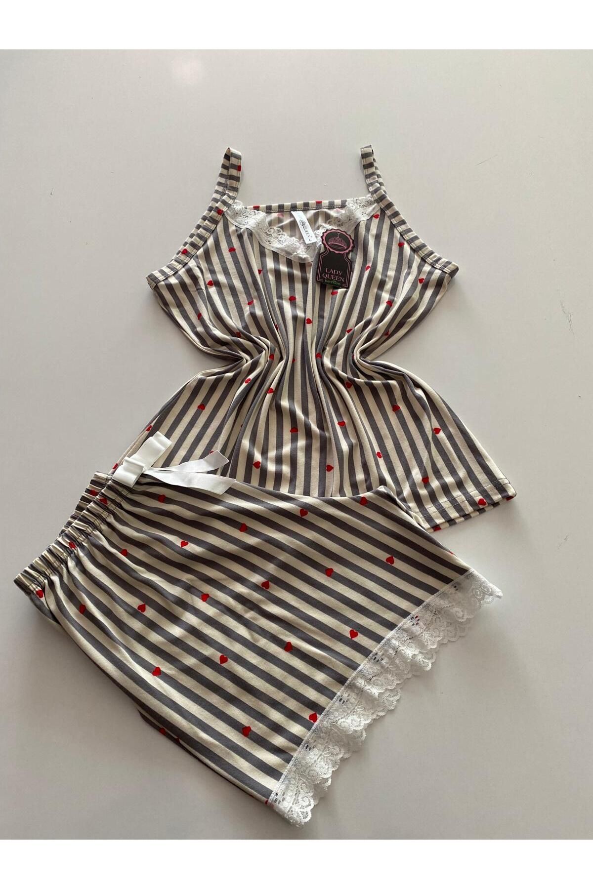 Lady Queen milan dantelli şortlu pijama takımı