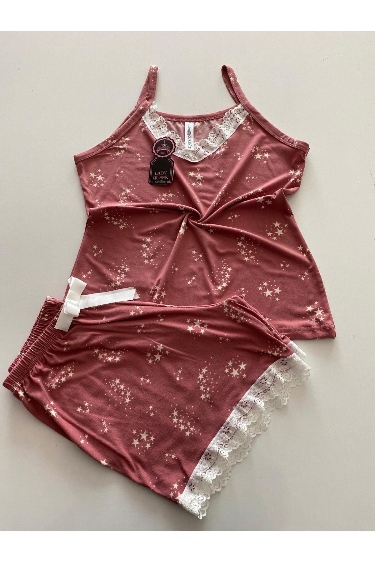 Lady Queen milan dantelli şortlu pijama takımı