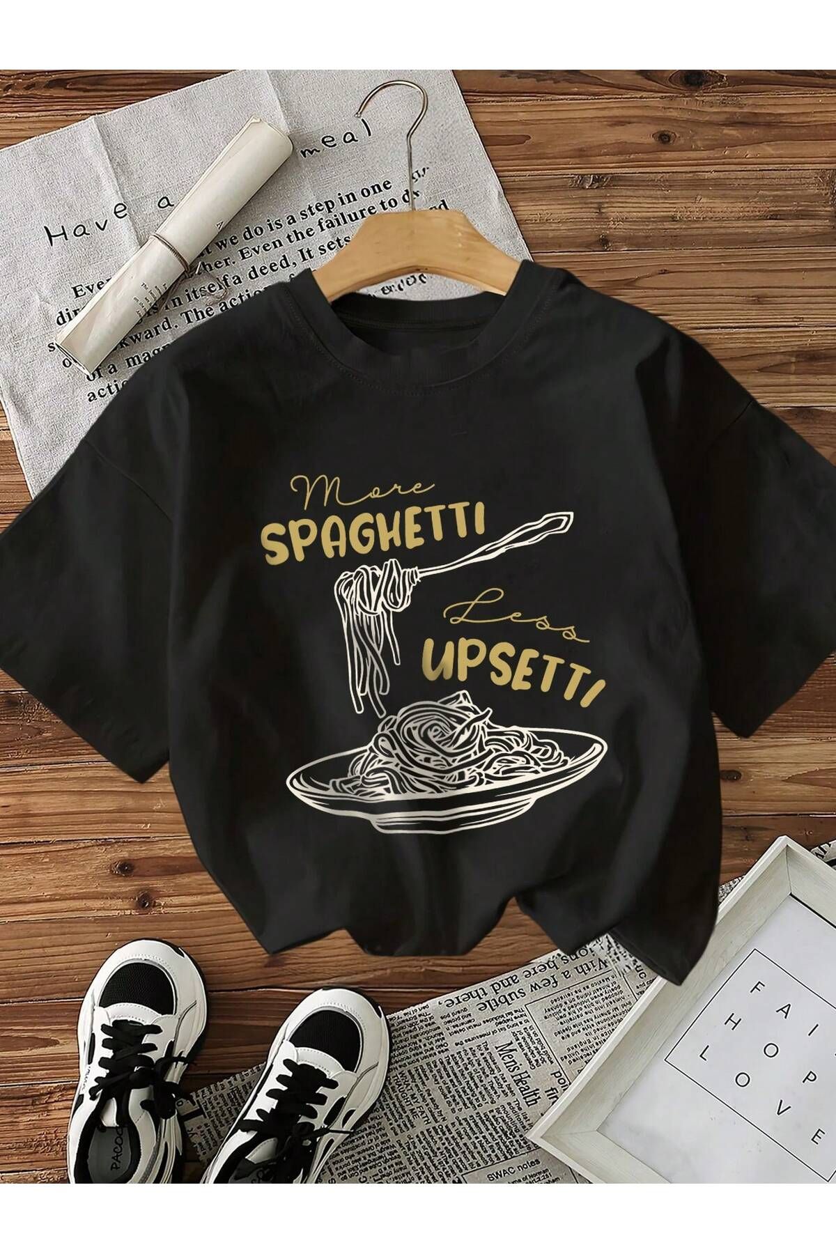 EVIus Oversize Spagetti Upsetti Baskılı Bisiklet Yaka T-Shirt