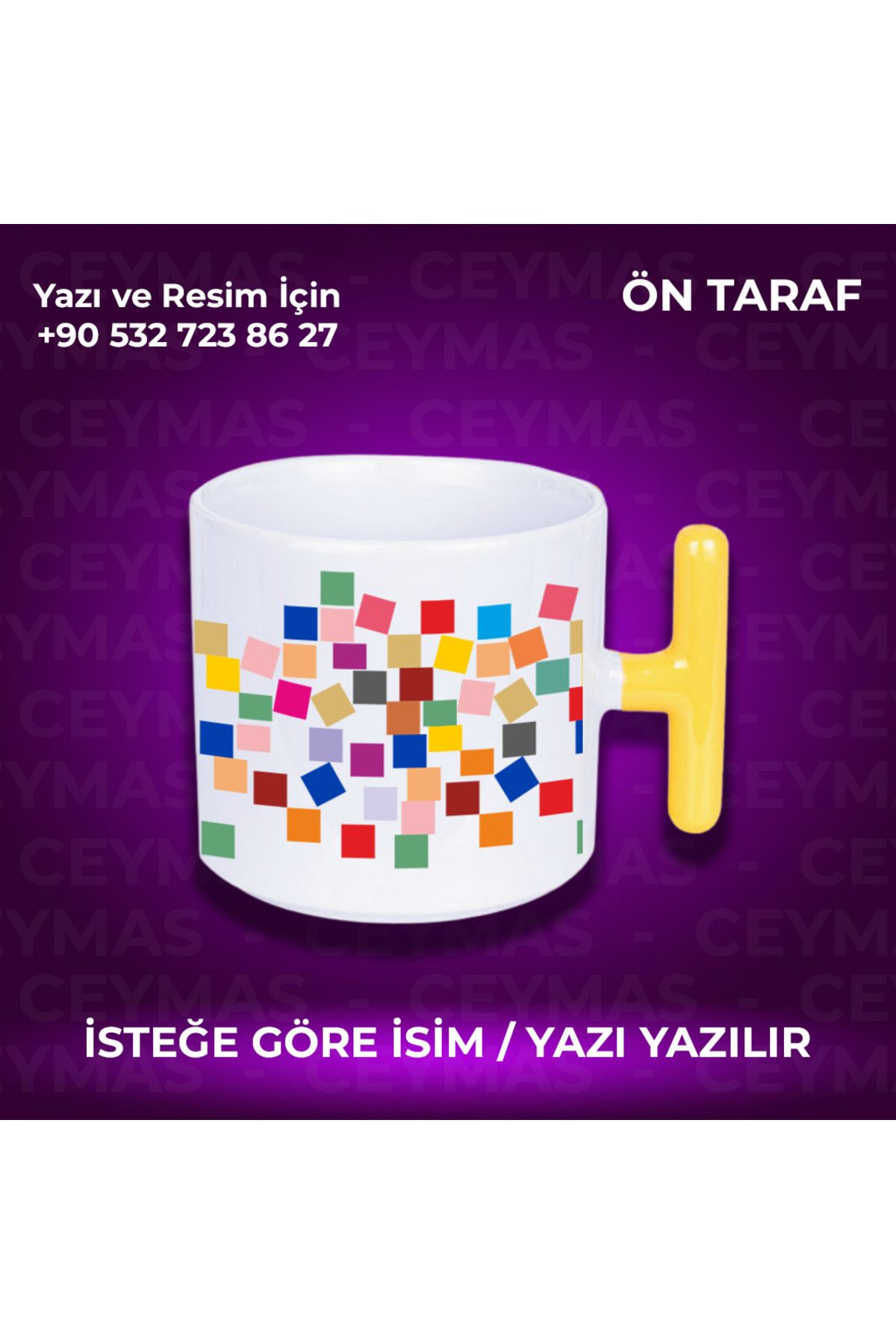 Ceymas Hediyelik Kişiye Özel Geometrik Renkli Desenli Kupa Bardak