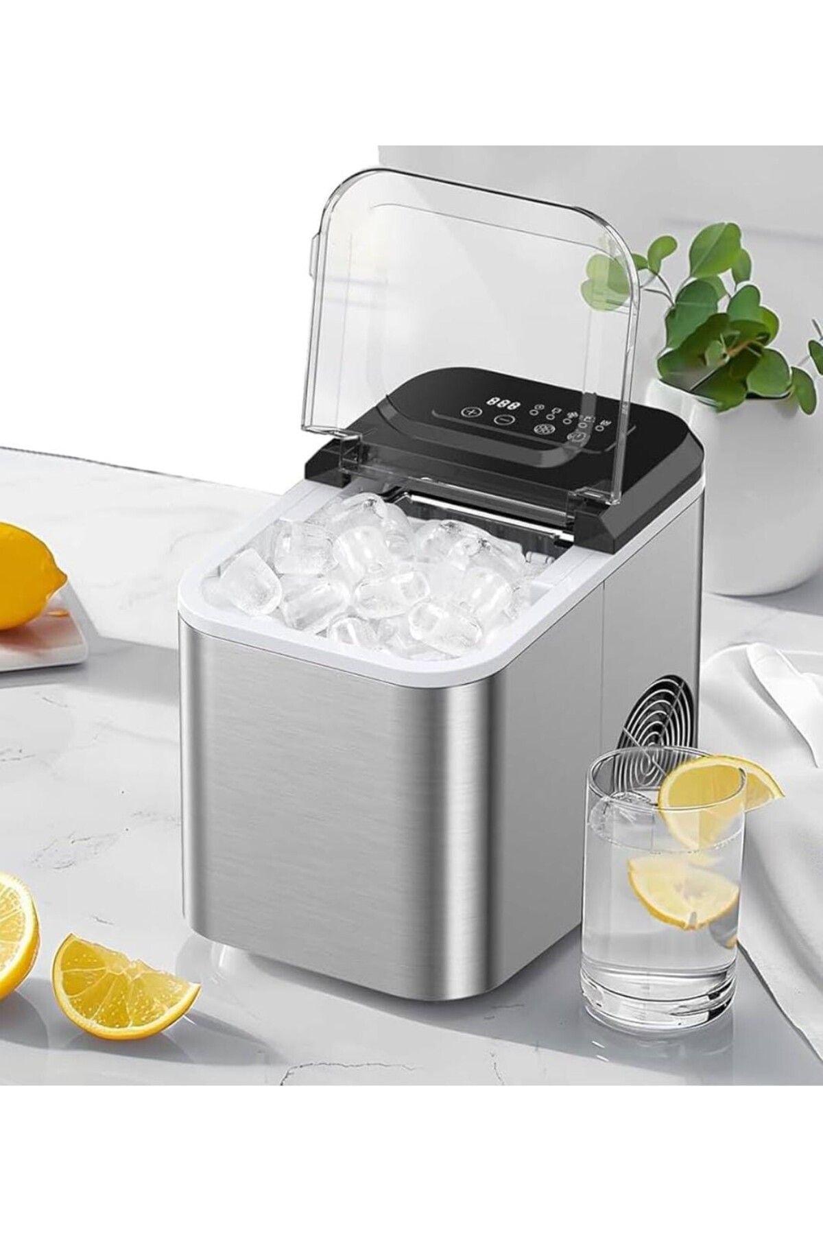 Generic-Ice Maker Machine 1.6L 12KG 24H Fast Making Two Cube Sizes Compact Countertop Design Silver Finish 3