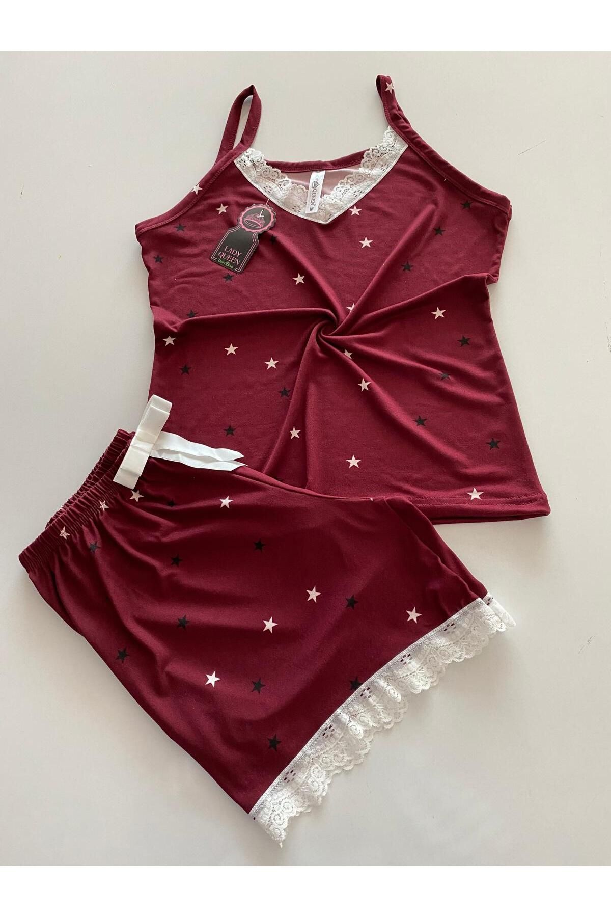 Lady Queen milan dantelli şortlu pijama takımı