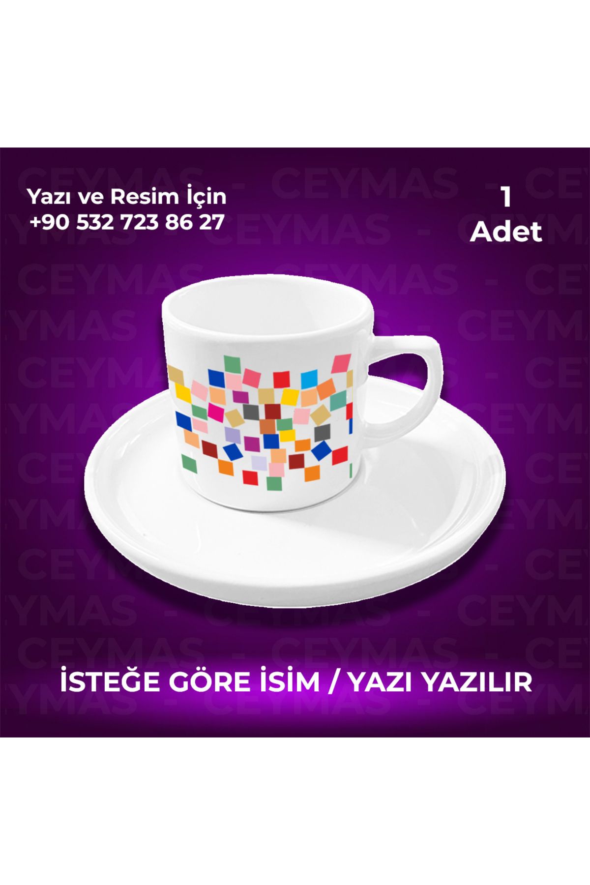 Ceymas Hediyelik Kişiye Özel Geometrik Renkli Desenli Kupa Bardak