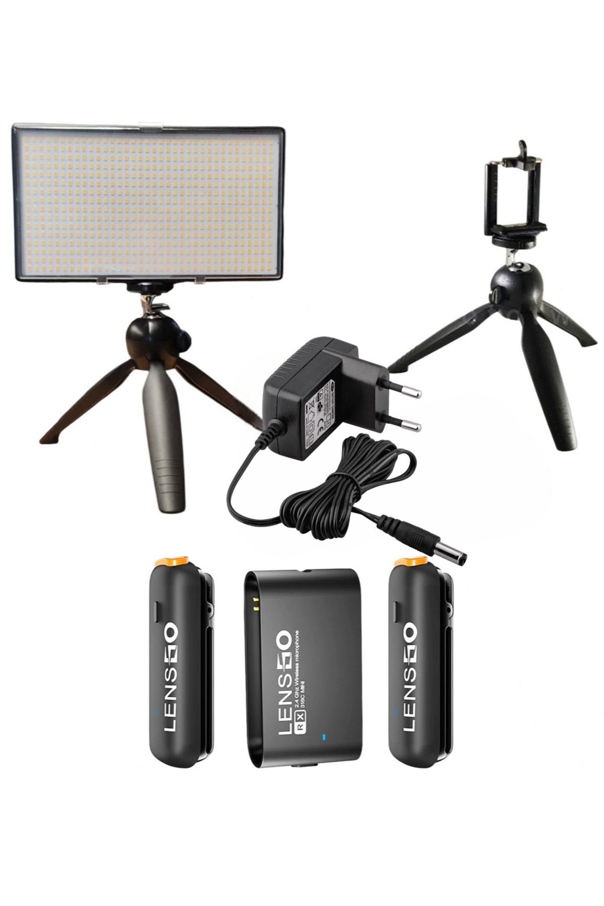 PDX Youtuber Seti (Led Işık, AC Adaptör, İkili Kablosuz Yaka Mikrofonu, Masaüstü Tripod)