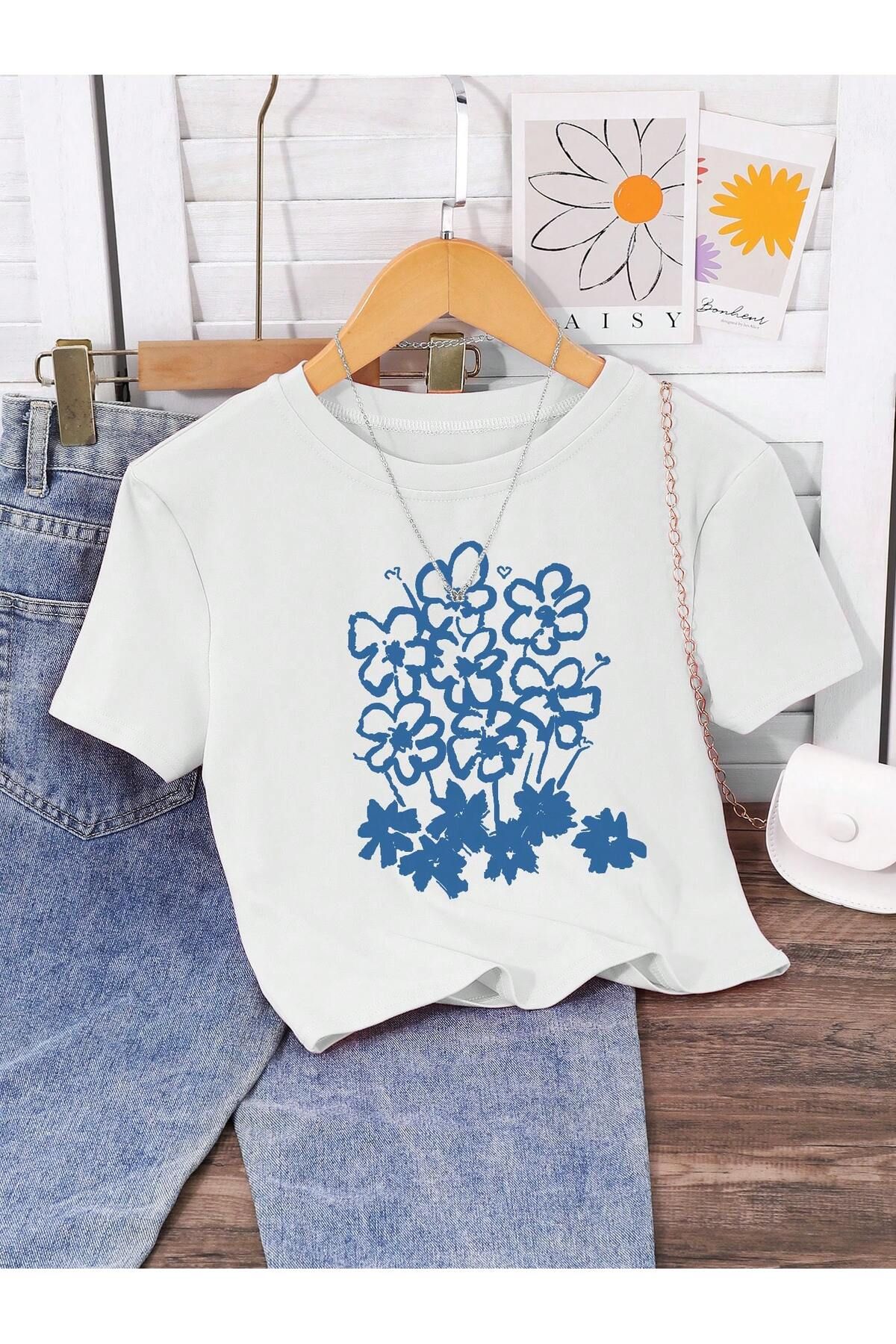 EVIus Kadın Çiçek baskılı Tee Crop