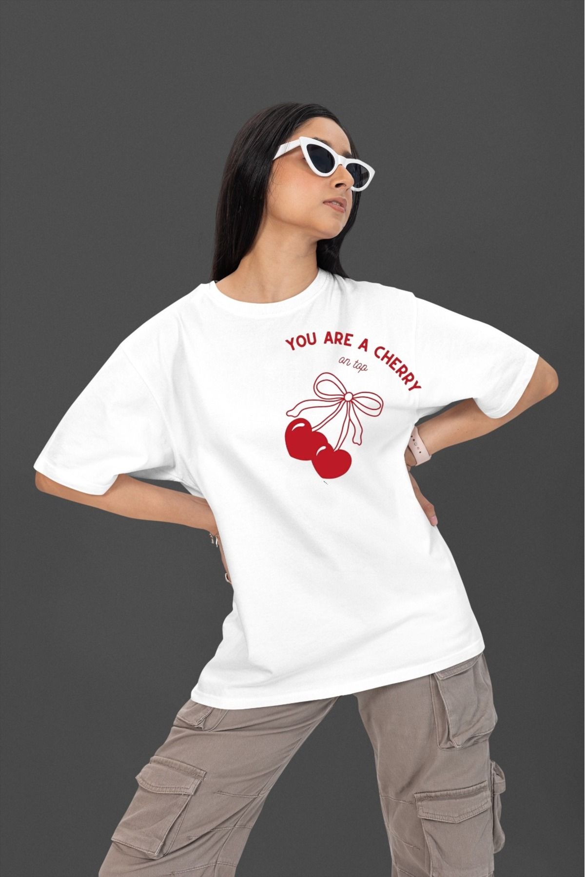 Butik %100 PAMUK ERKEK/KADIN -YOU ARE A CHERRY 2- TRANSFER BASKILI YUVARLAK YAKA KISA KOL TİŞÖRT