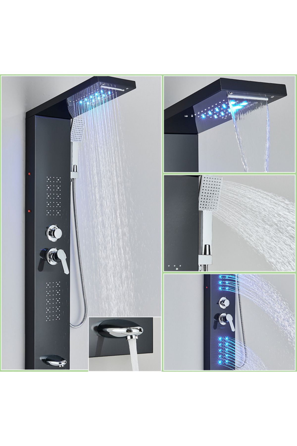 Blackswan Design-Panel dus, Blackswan, Tip M6002, model negru cu pipa, LED si functii SPA, dimensiune 121 cm 6