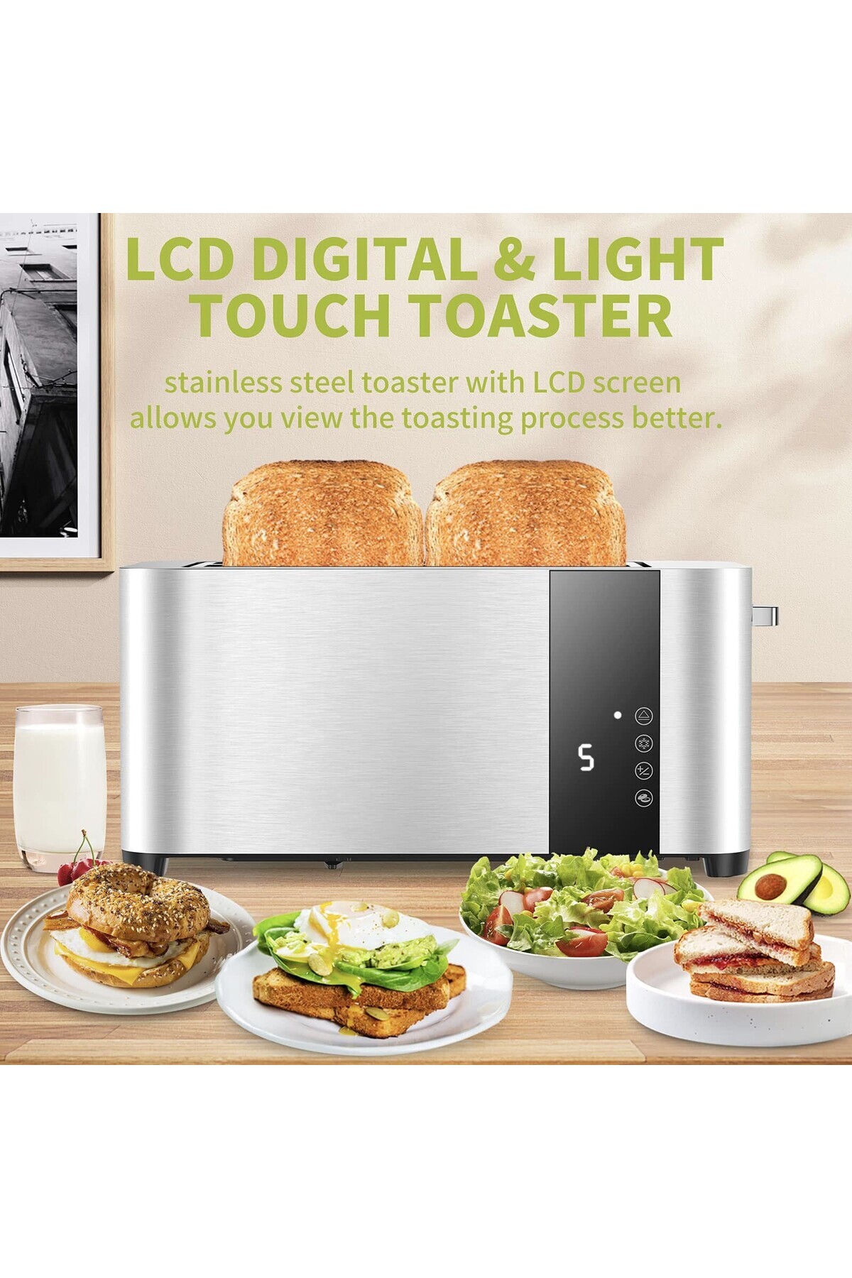 MEBASHI-2 Slice Toaster with Extra Wide Slots Slim Stainless Steel Design Defrost Reheat Temp Control 2