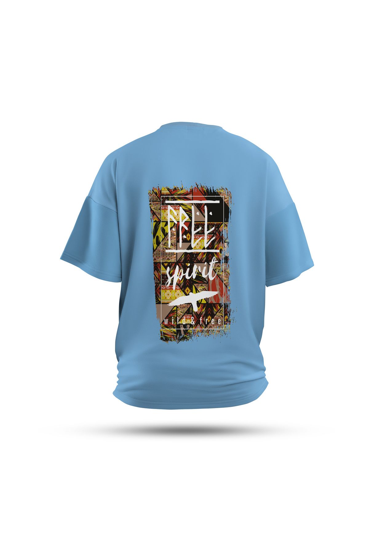 Zestia Unisex T-Shirt, Spirit Wings Sırt Baskılı, Regular, %100 Pamuk, Mavi T-Shirt No: 0264