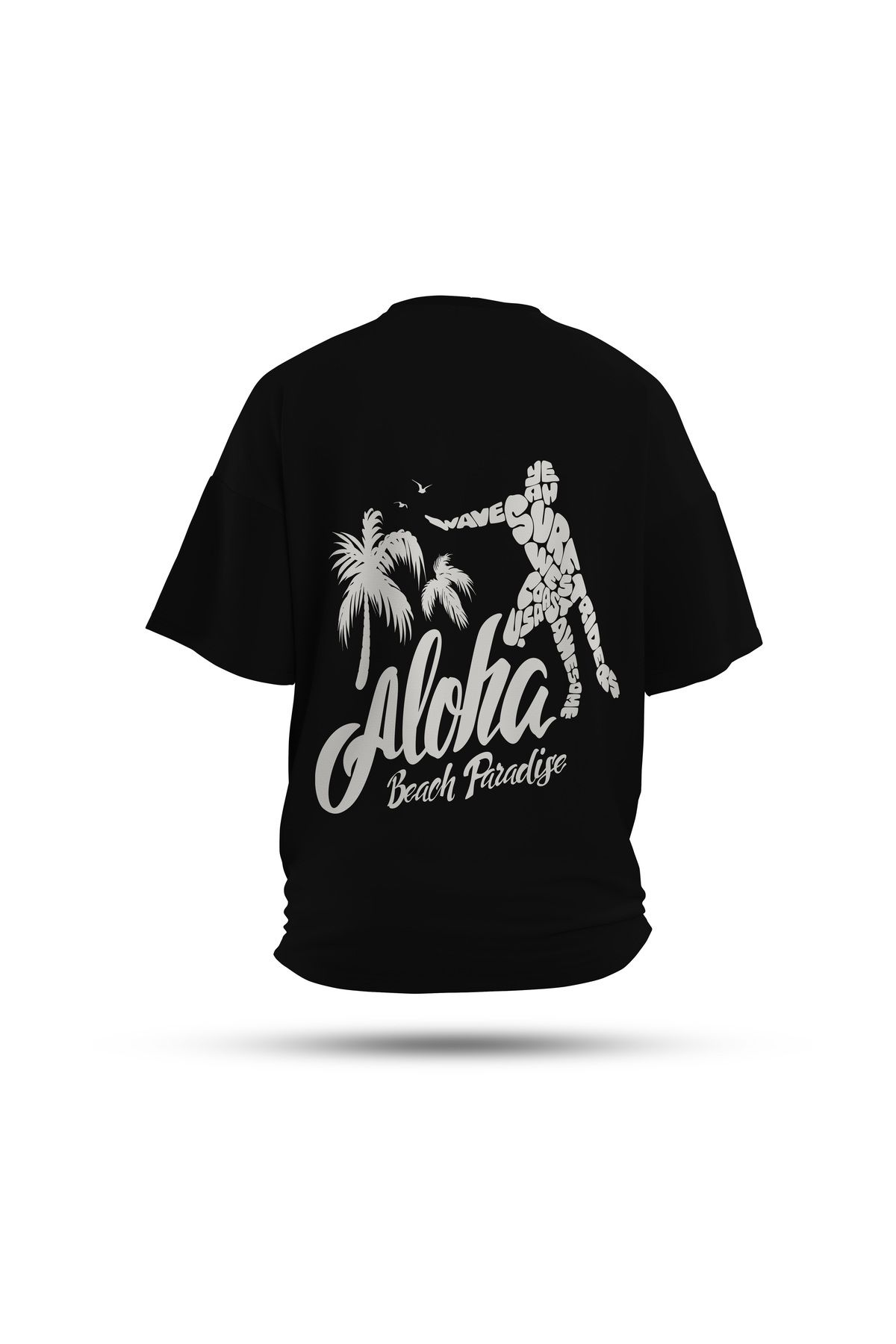 Zestia Unisex T-Shirt, Beach Paradise Sırt Baskılı, Regular, %100 Pamuk, Siyah T-Shirt No: 0276