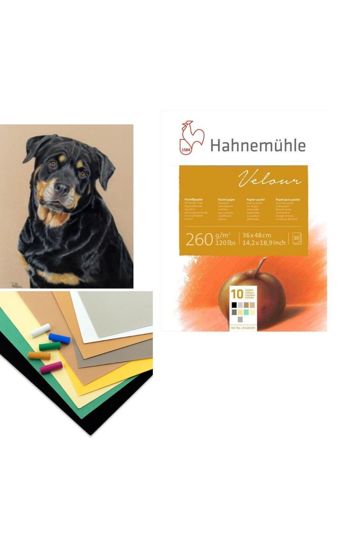 Hahnemühle Kadife Kağıt Pastel Blok 260 g 36x48 cm 10 Renkli 10 Yaprak