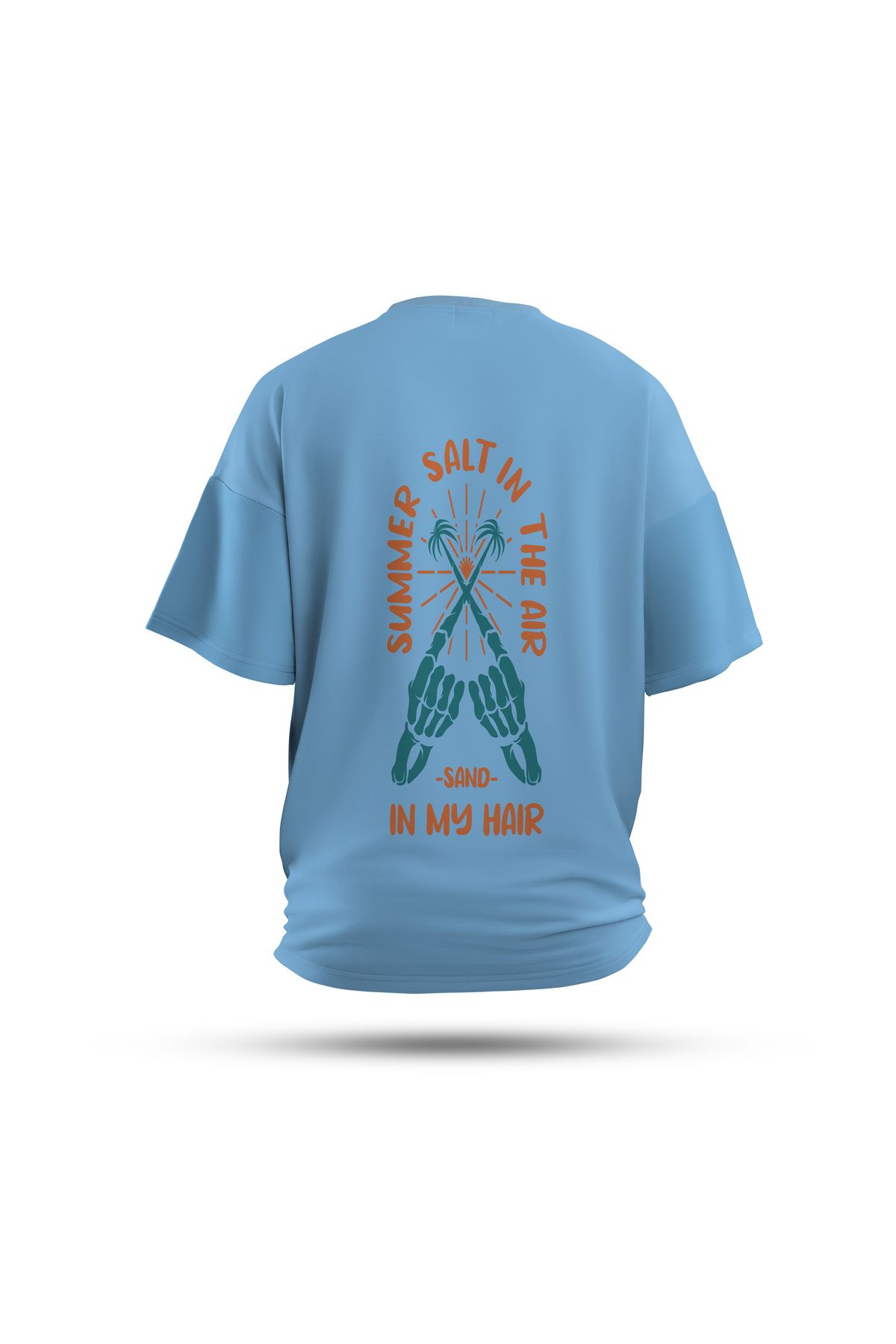 Zestia Unisex T-Shirt, Sun in Bones Sırt Baskılı, Regular, %100 Pamuk, Mavi T-Shirt No: 0286