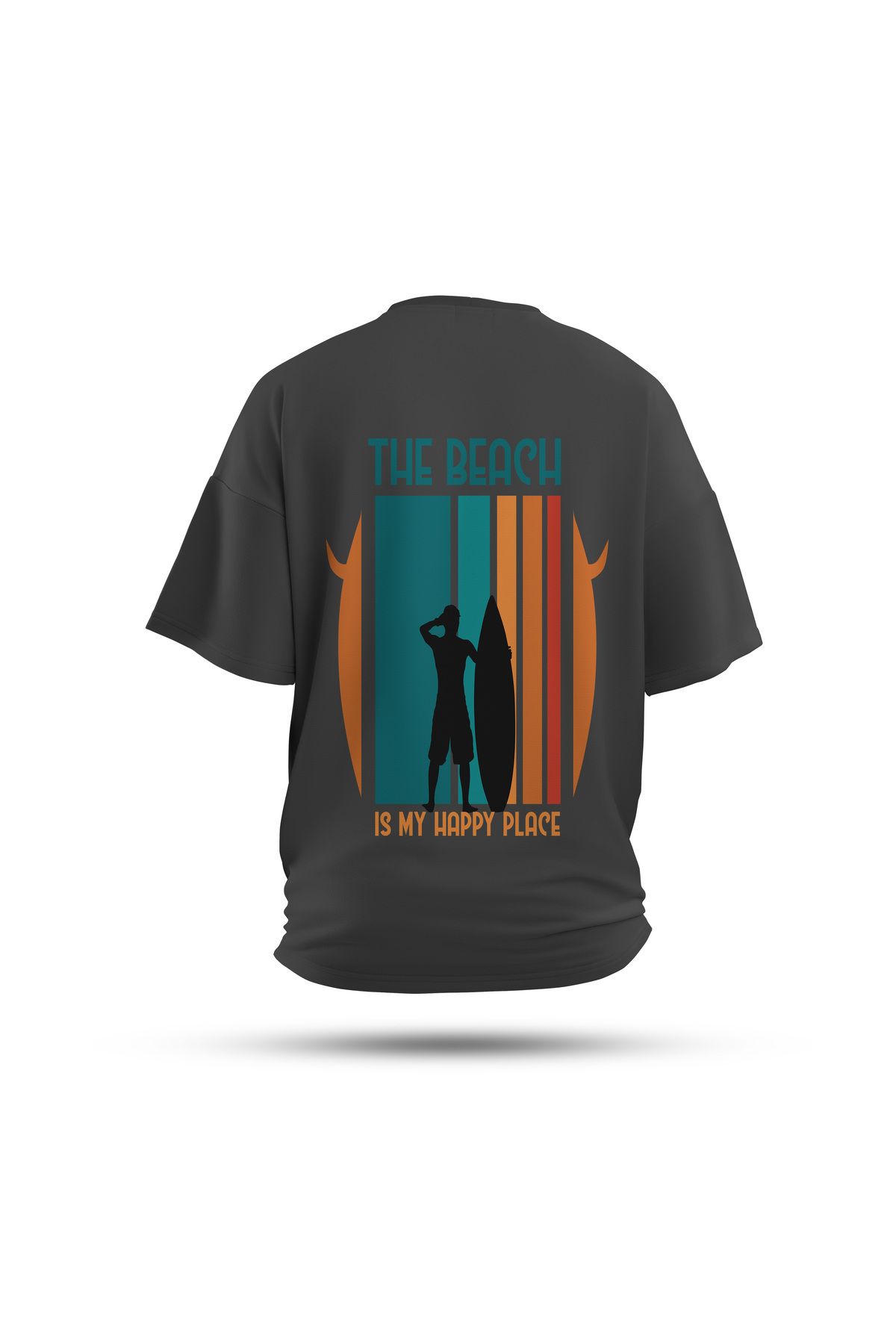 Zestia Unisex T-Shirt, The Beach Sırt Baskılı, Regular, %100 Pamuk, Antrasit T-Shirt No: 0282