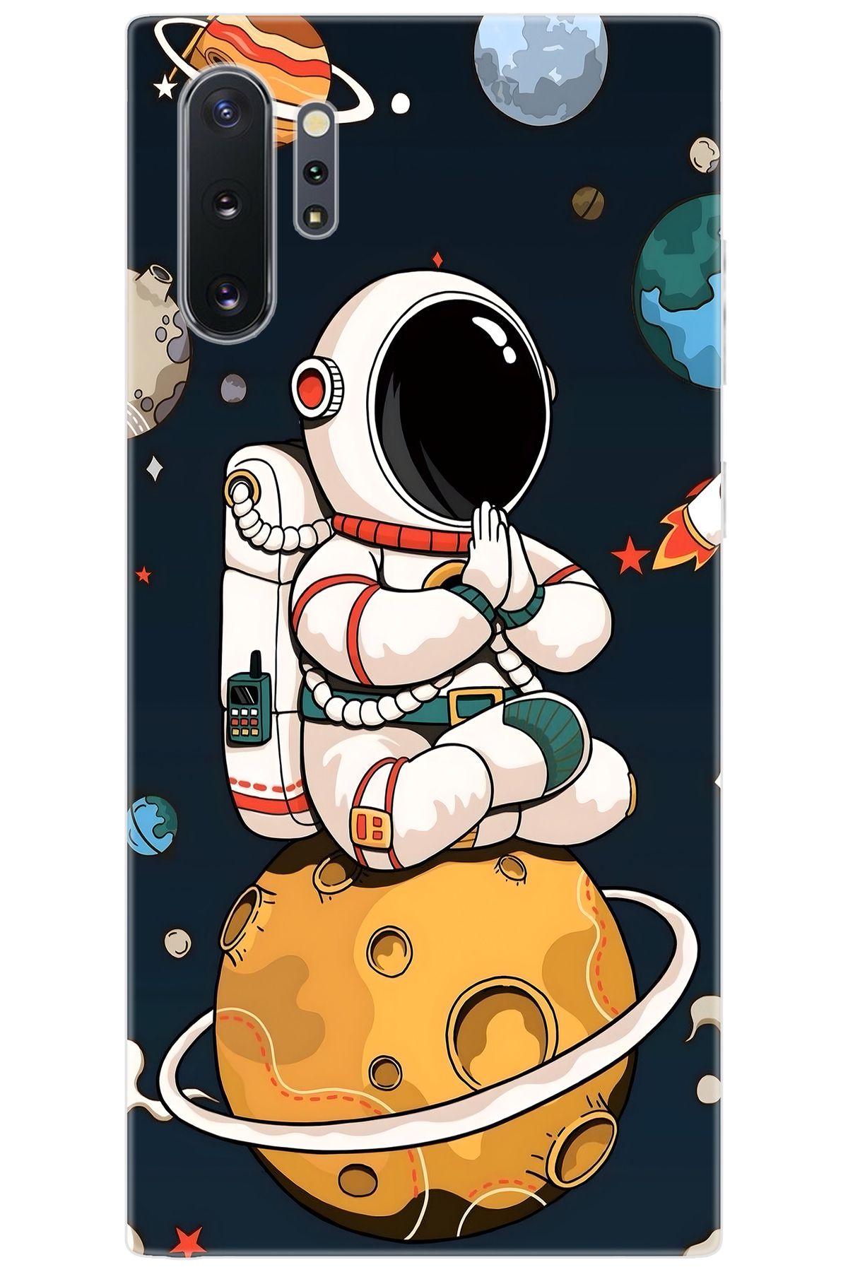 Ceppare Samsung Galaxy Note 10 PLUS (SM-N975F) Uyumlu Kılıf Desenli Silikon Astronot STK:695 CP-w97OG3a
