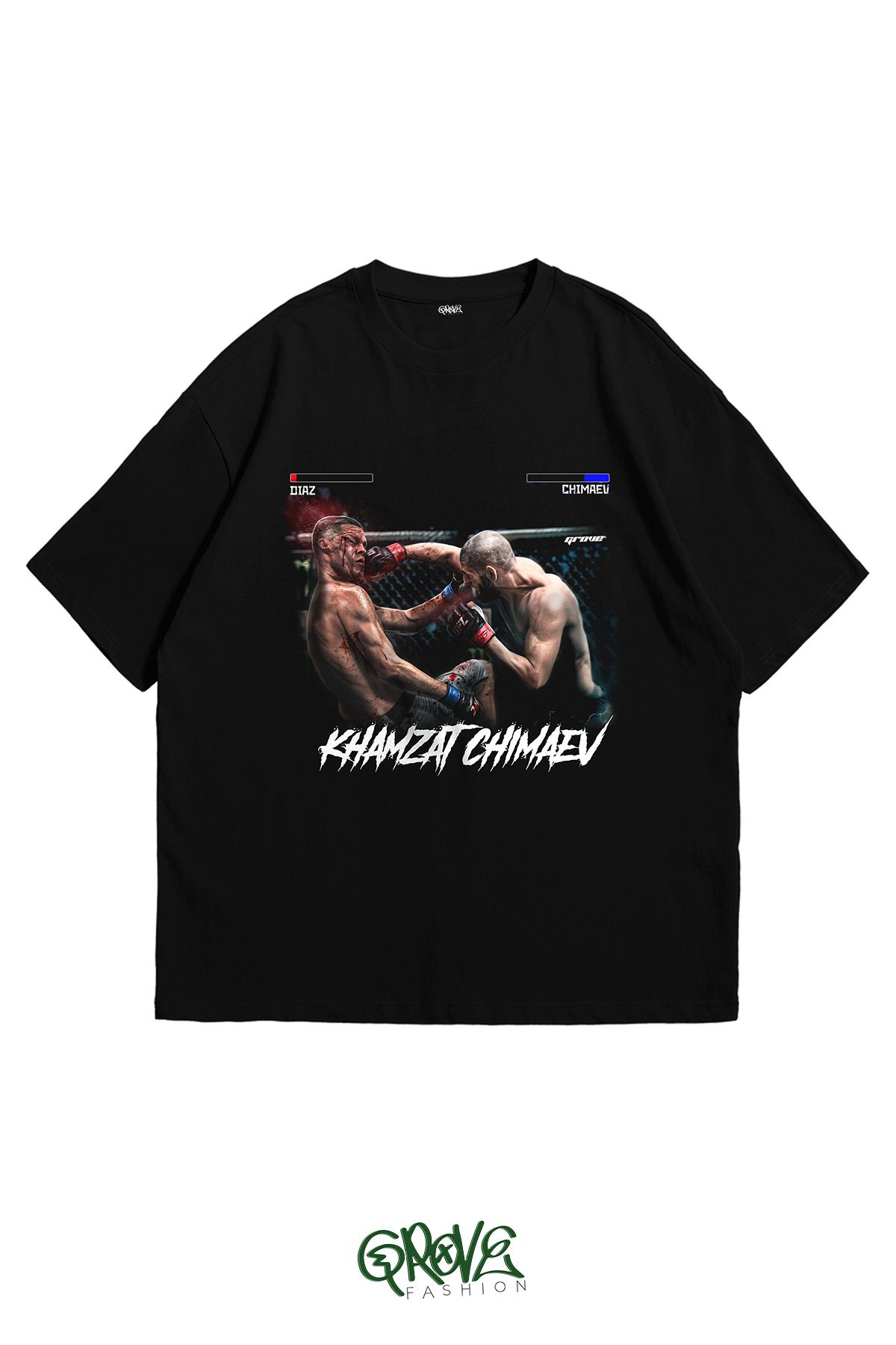 Grove Fashion Khamzat Chimaev vs Nate Diaz Baskılı Unisex Oversize T-Shirt