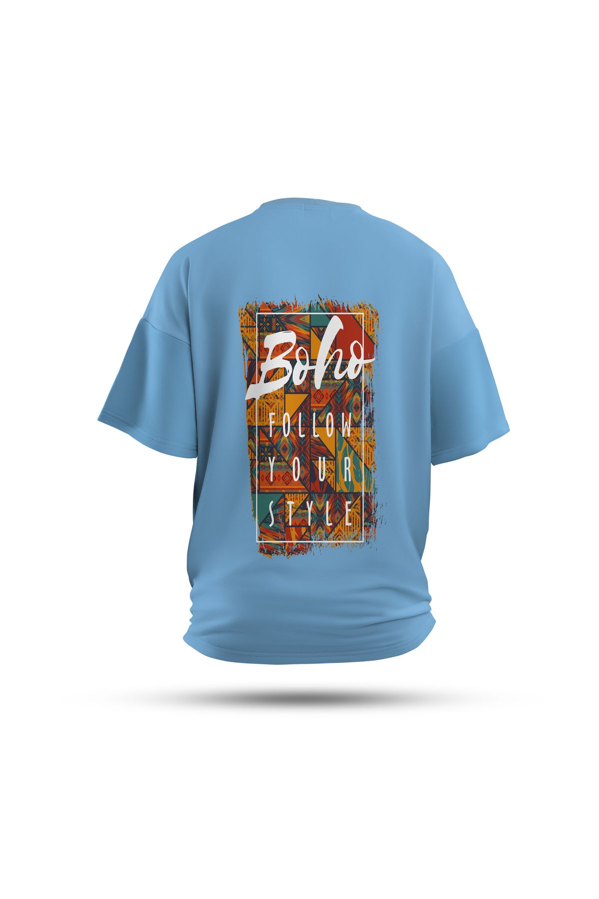 Zestia Unisex T-Shirt, Boho Vibe Sırt Baskılı, Regular, %100 Pamuk, Mavi T-Shirt No: 0260