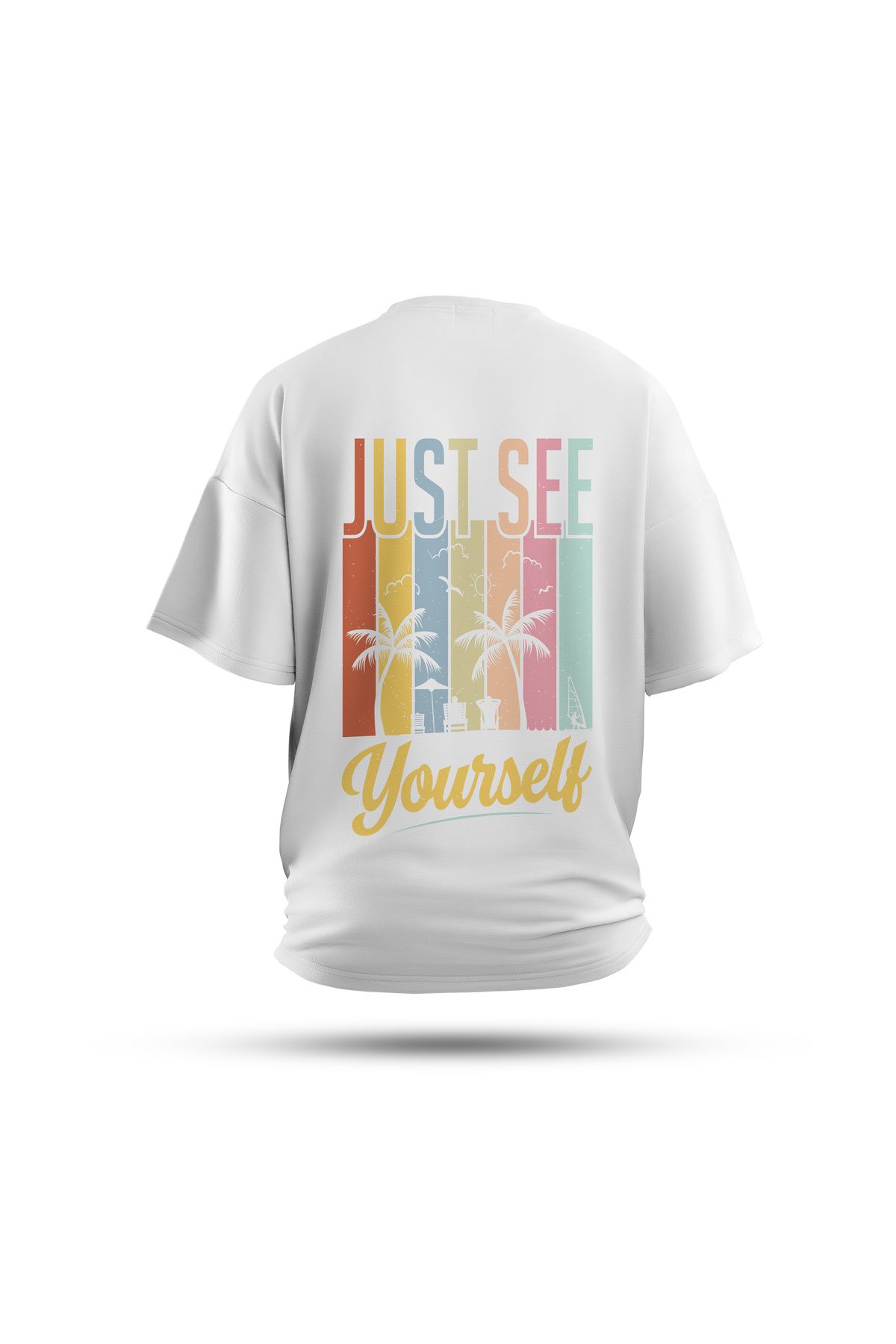 Zestia Unisex T-Shirt, Just Sea Yourself Sırt Baskılı, Regular, %100 Pamuk, Beyaz T-Shirt No: 0270