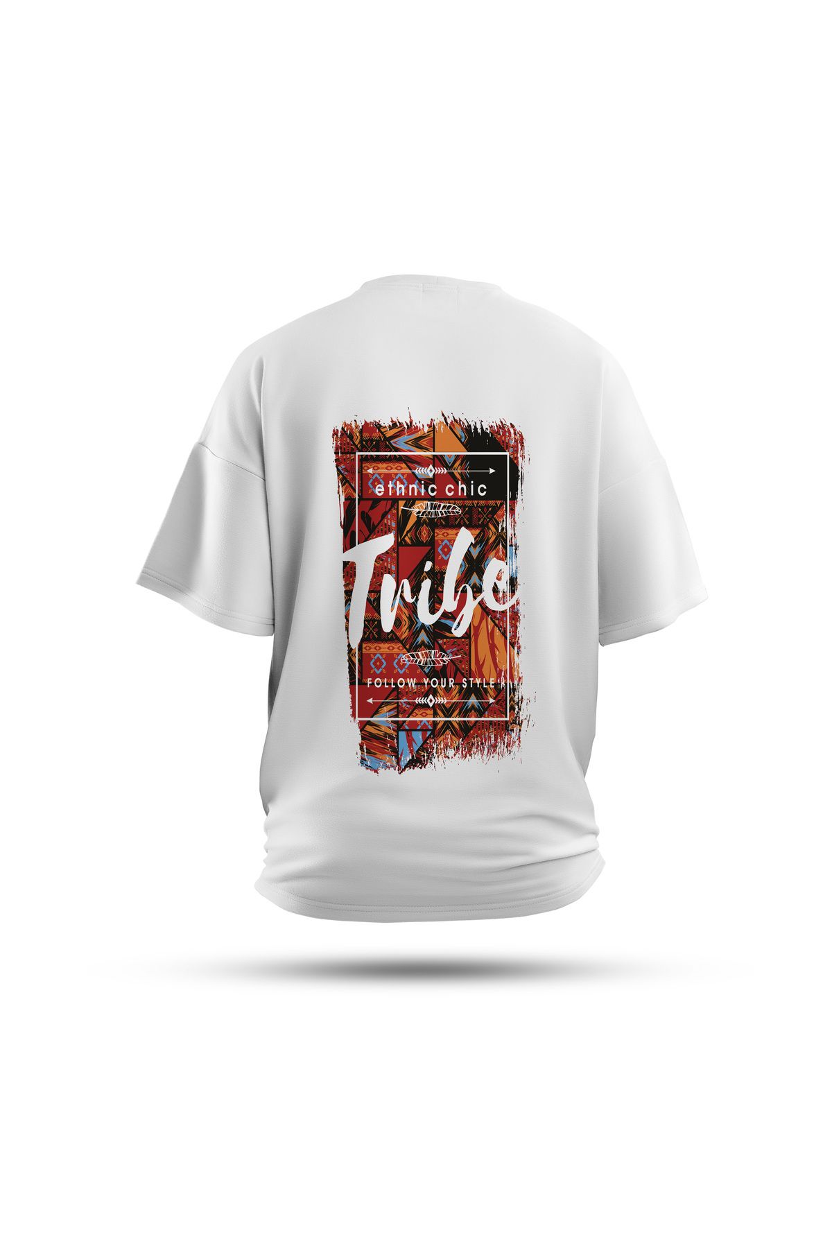 Zestia Unisex T-Shirt, Ethnic Tribe Sırt Baskılı, Regular, %100 Pamuk, Beyaz T-Shirt No: 0265