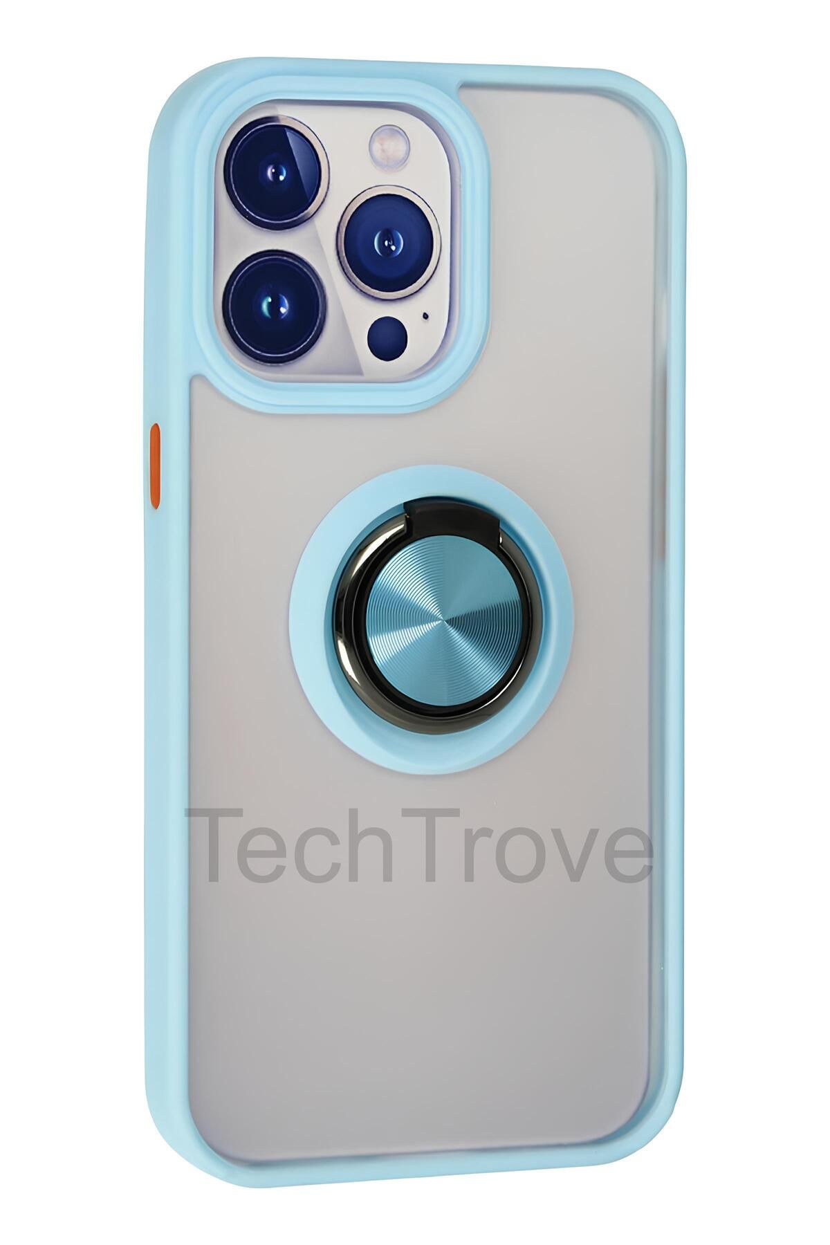 TechTrove iPhone 13 Pro Max Kılıf Yüzüklü Stand Özellikli Darbe Korumalı Mat Silikon Kapak
