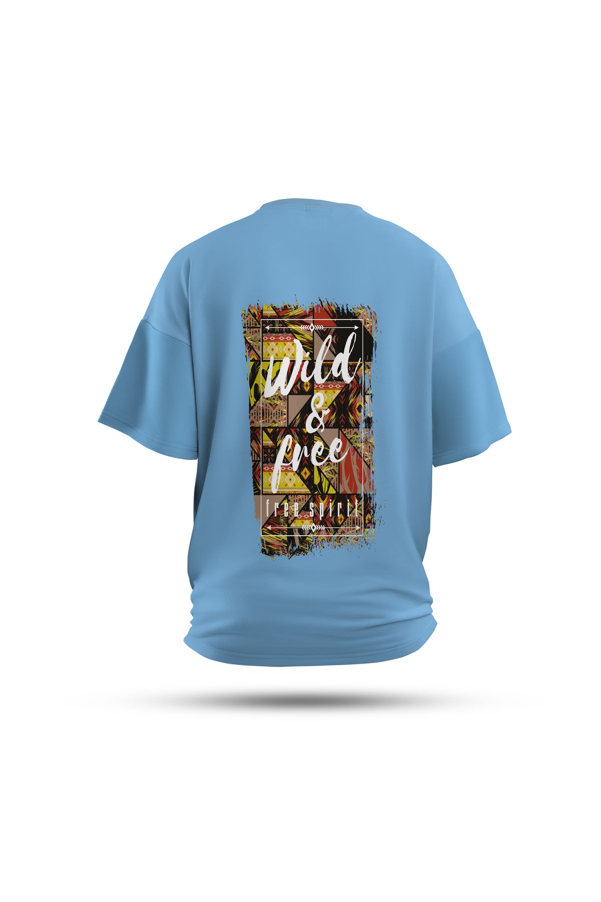 Zestia Unisex T-Shirt, Wild & Free Sırt Baskılı, Regular, %100 Pamuk, Mavi T-Shirt No: 0263
