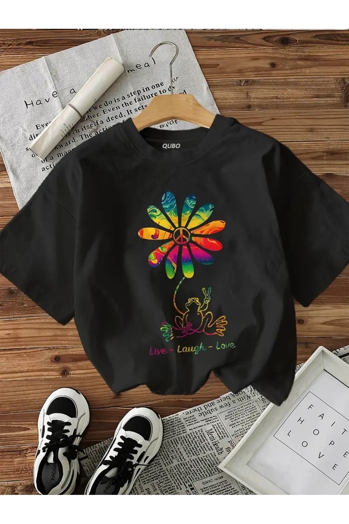 qubo sportswear & company qubo Unisex Oversize Baskılı Pamuklu Bisiklet Yaka Kısa Kollu SİYAH T-shirt