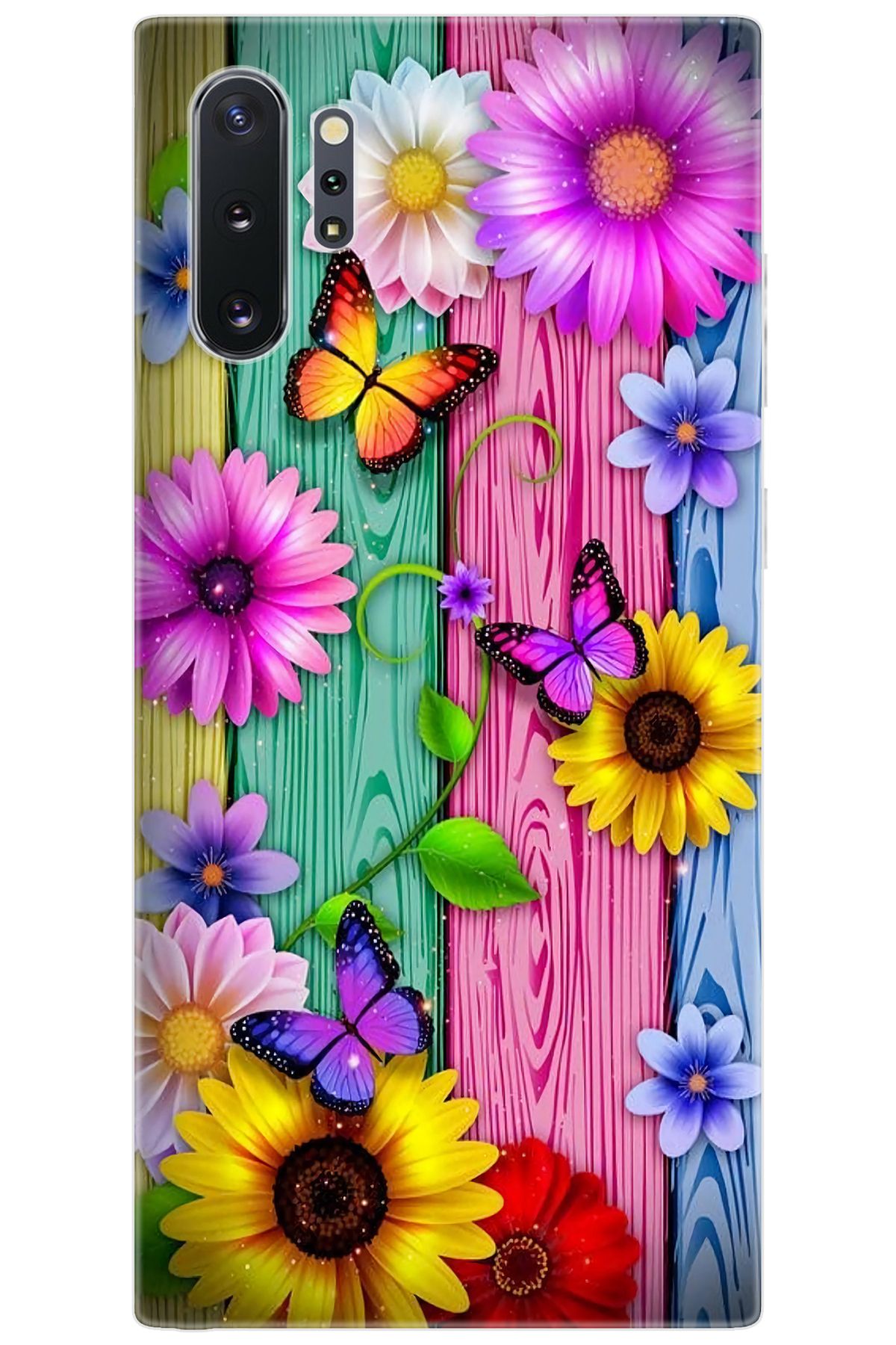 Ceppare Samsung Galaxy Note 10 PLUS (SM-N975F) Uyumlu Kılıf Silikon Papatya Kelebekler STK:719 CP-dcHbm0r