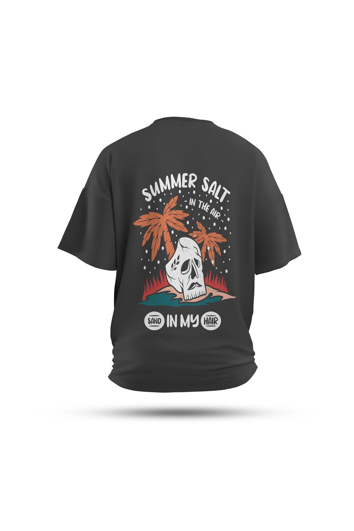 Zestia Unisex T-Shirt, Salt & Sand Sırt Baskılı, Regular, %100 Pamuk, Antrasit T-Shirt No: 0283