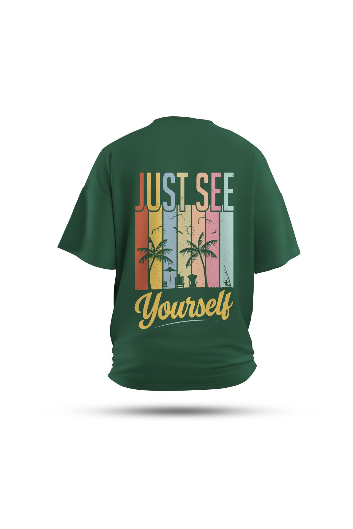Zestia Unisex T-Shirt, Just Sea Yourself Sırt Baskılı, Regular, %100 Pamuk, Yeşil T-Shirt No: 0270
