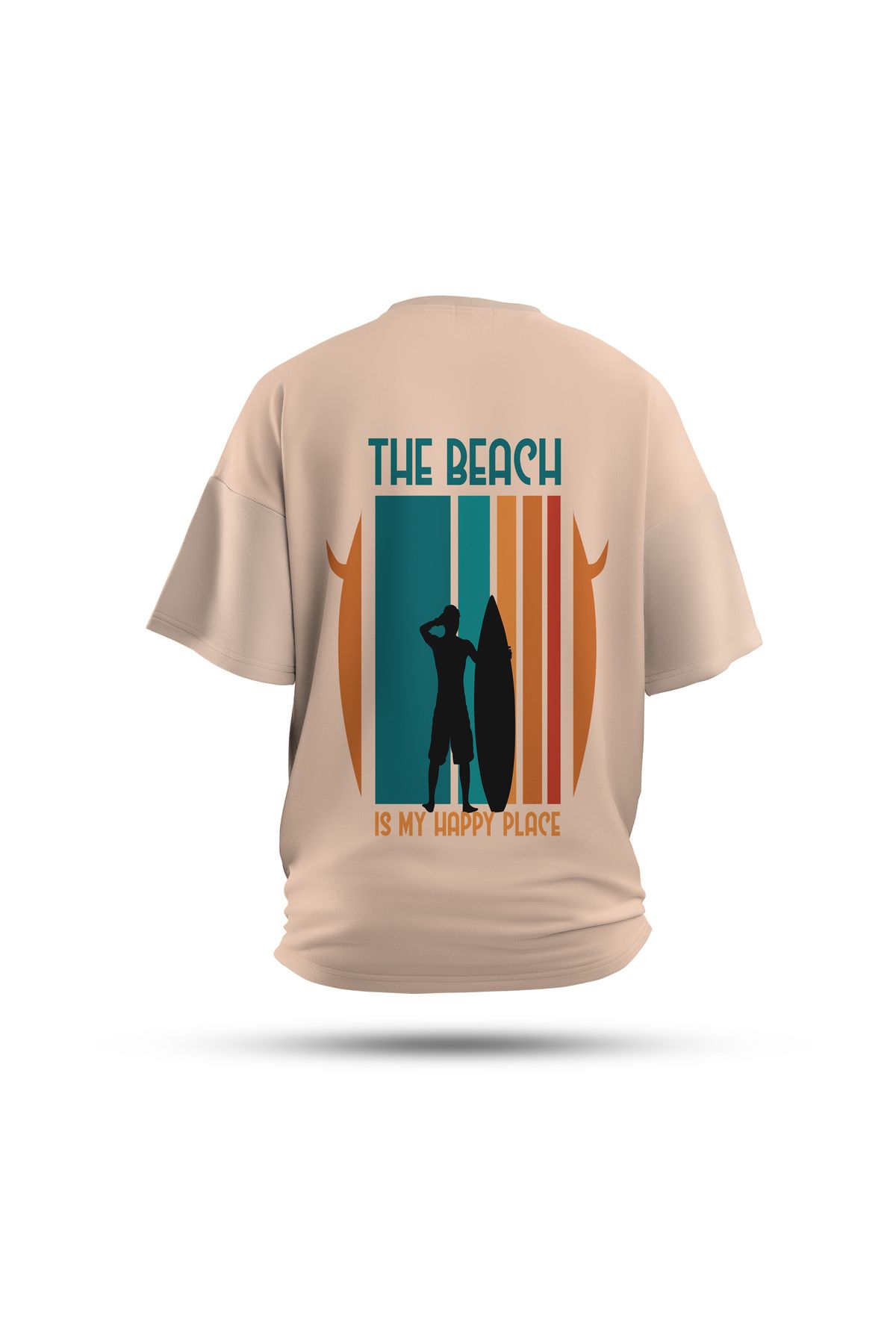 Zestia Unisex T-Shirt, The Beach Sırt Baskılı, Regular, %100 Pamuk, Krem T-Shirt No: 0282
