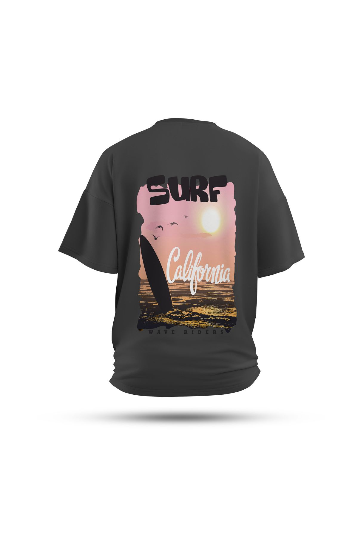 Zestia Unisex T-Shirt, Surf California Sırt Baskılı, Regular, %100 Pamuk, Antrasit T-Shirt No: 0275