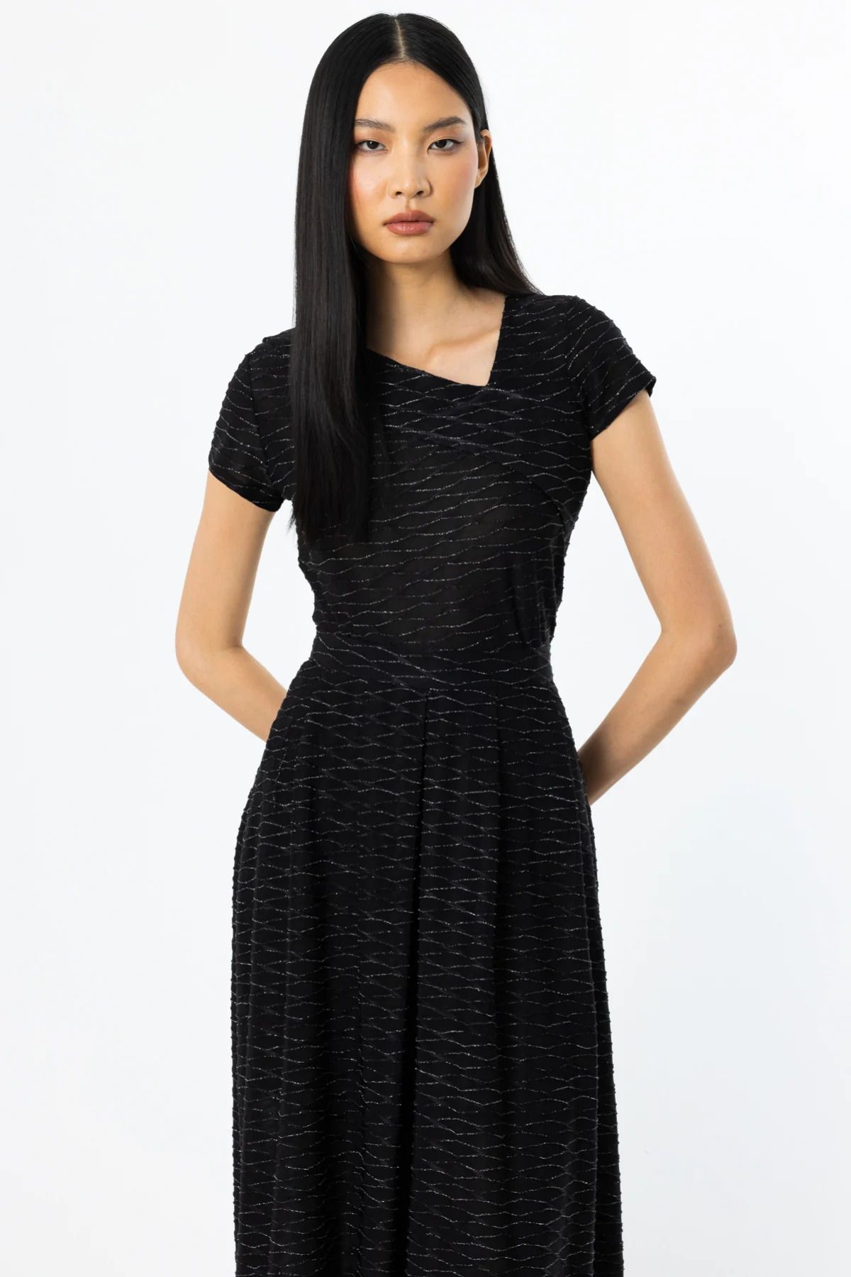 On Fashion On Verev Detaylı Simli Bluz Siyah-51438