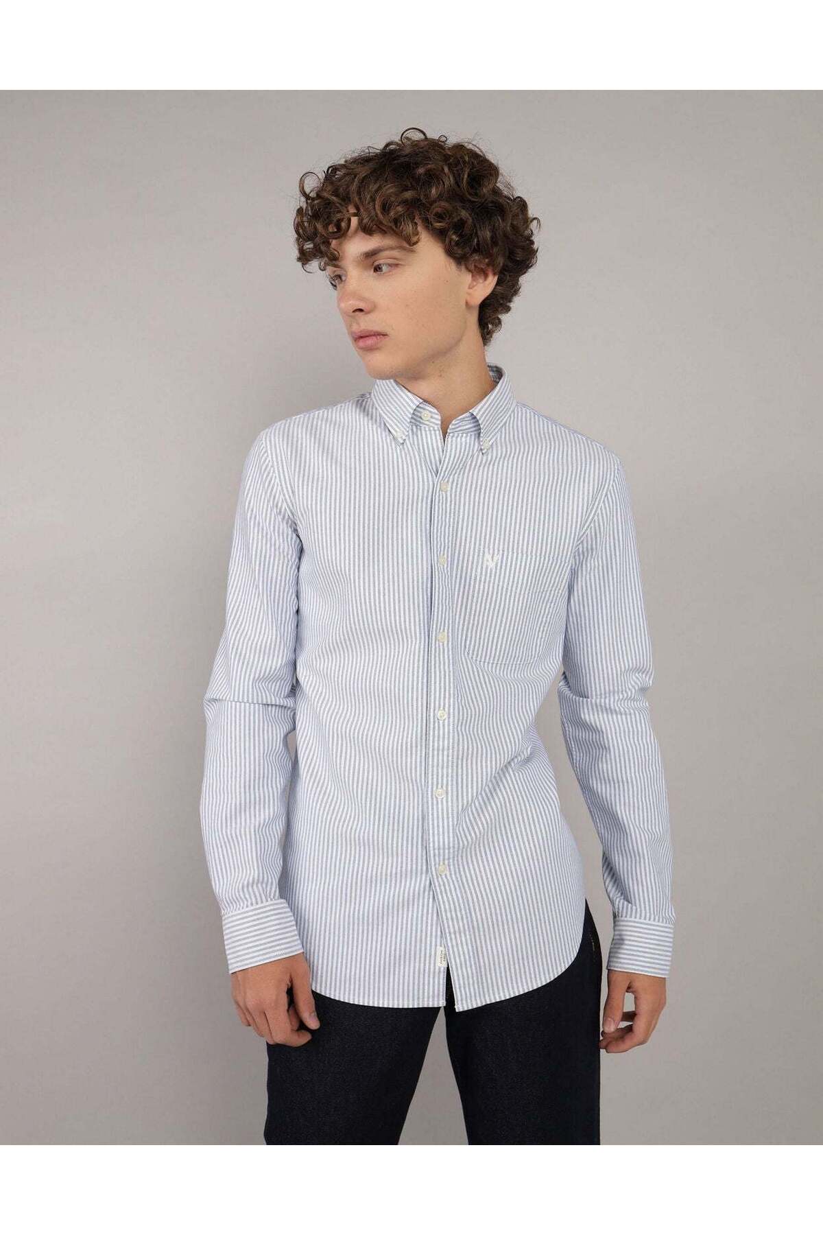 American Eagle AE Everyday Striped Oxford Button-Up Shirt