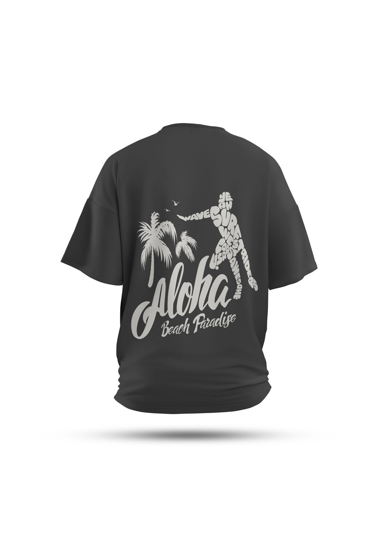 Zestia Unisex T-Shirt, Beach Paradise Sırt Baskılı, Regular, %100 Pamuk, Antrasit T-Shirt No: 0276