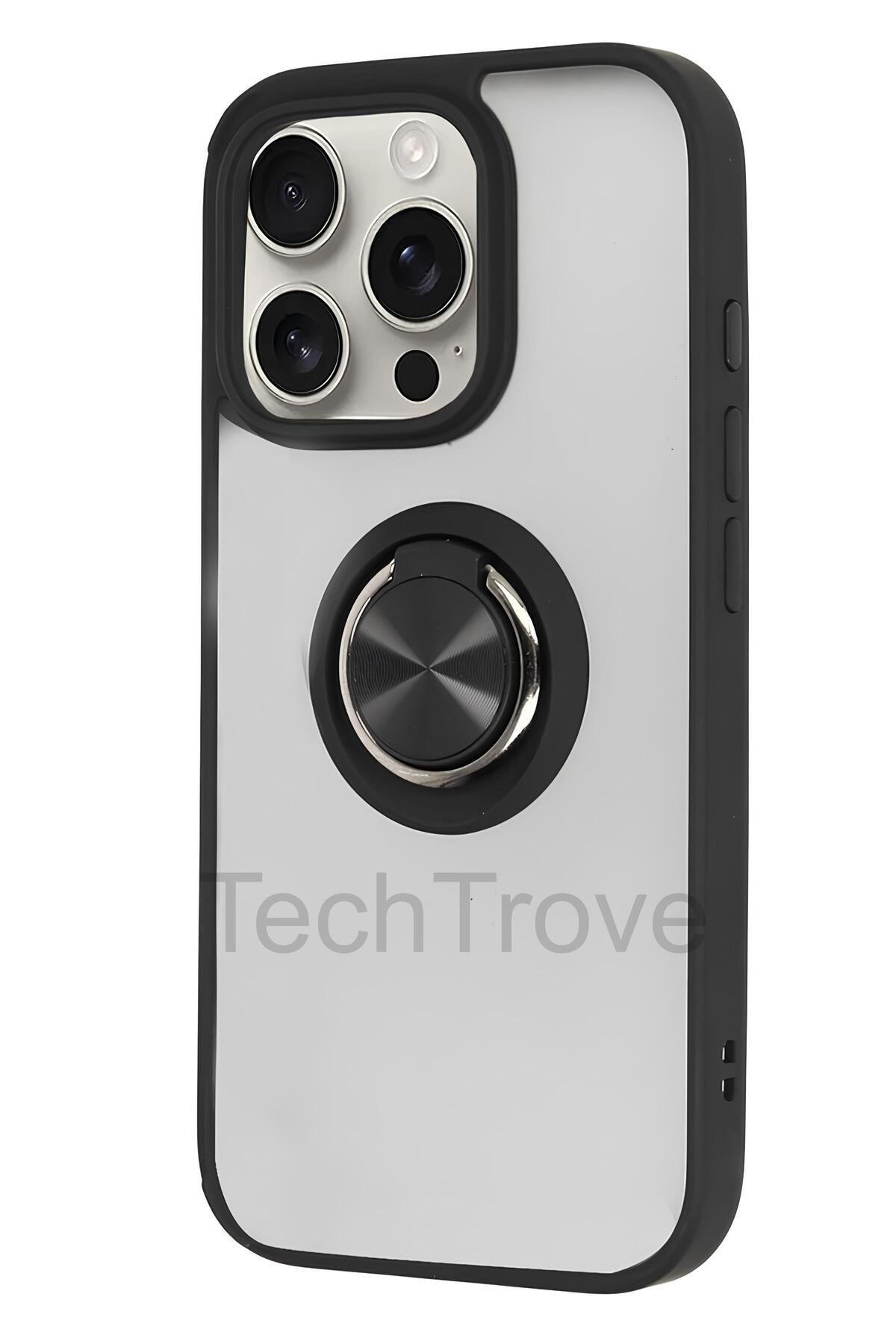 TechTrove iPhone 15 Pro Max Kılıf Yüzüklü Stand Özellikli Darbe Korumalı Mat Silikon Kapak