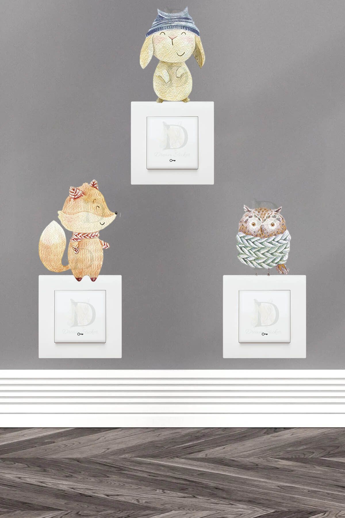 KT Decor Orman Arkadaşarı Woodland 3'lü Priz Sticker Seti
