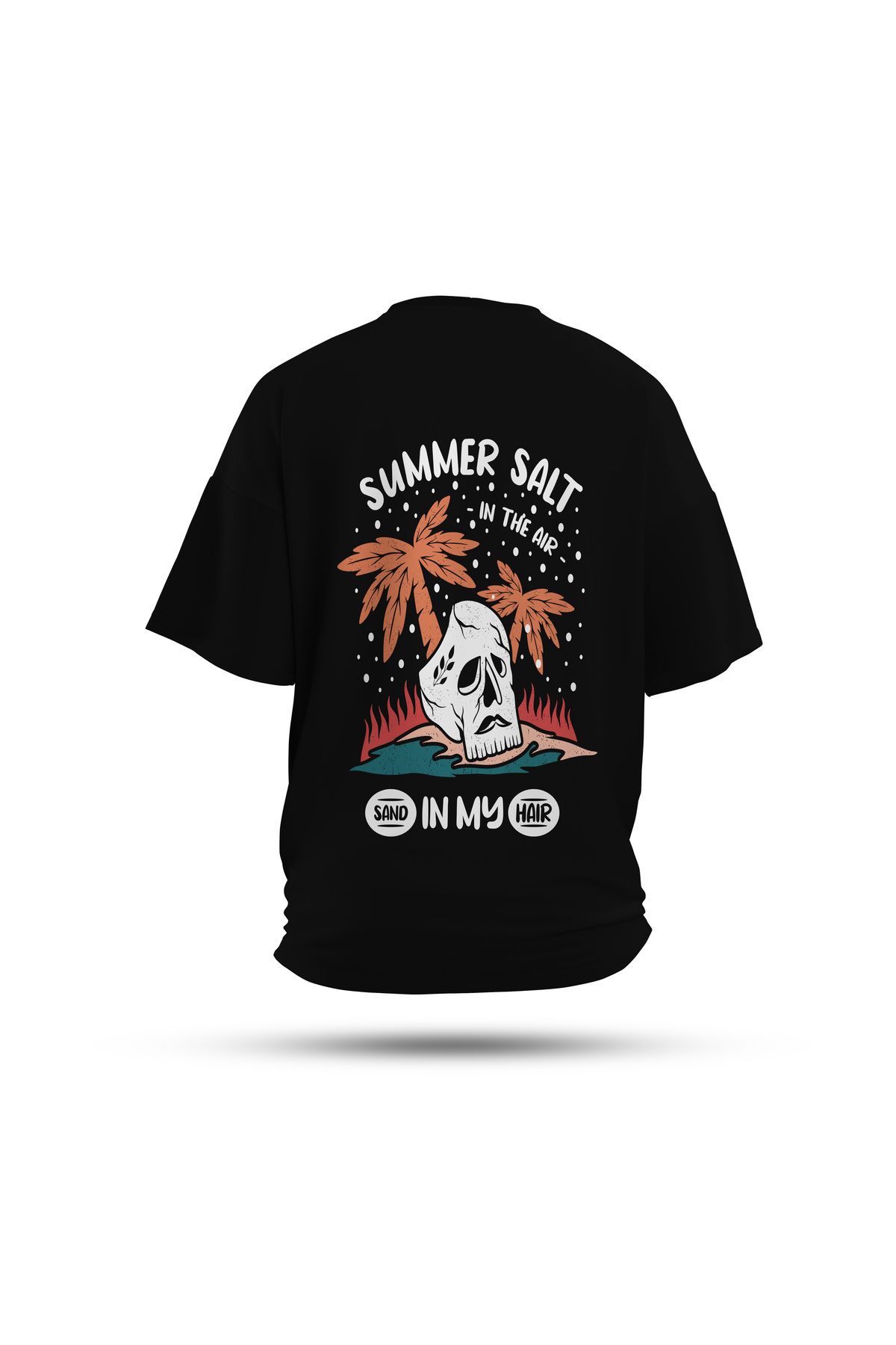 Zestia Unisex T-Shirt, Salt & Sand Sırt Baskılı, Regular, %100 Pamuk, Siyah T-Shirt No: 0283