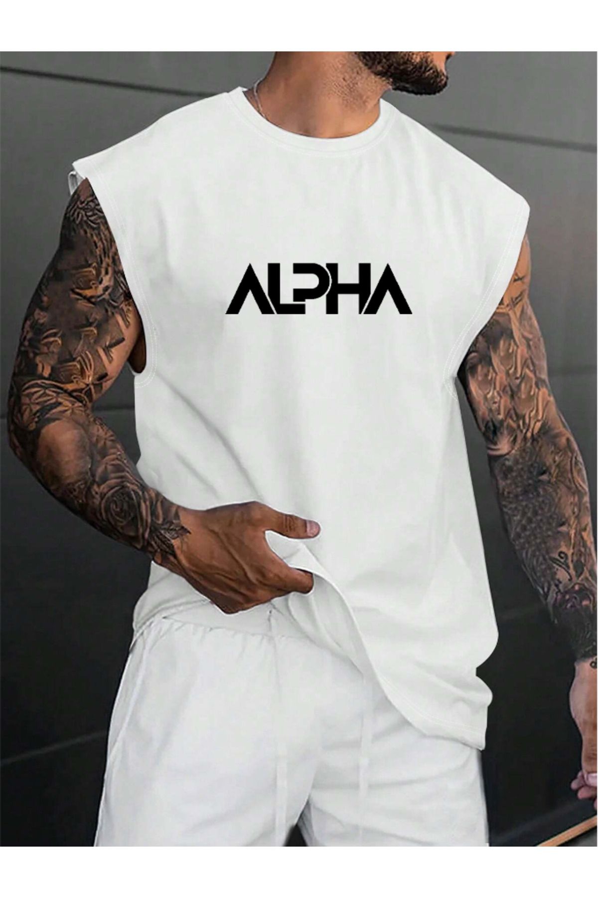 JAMPY Kadın/Erkek ALPHA Özel Baskılı Oversize Pamuk Penye Bisiklet Yaka Sıfır Kol T-Shirt