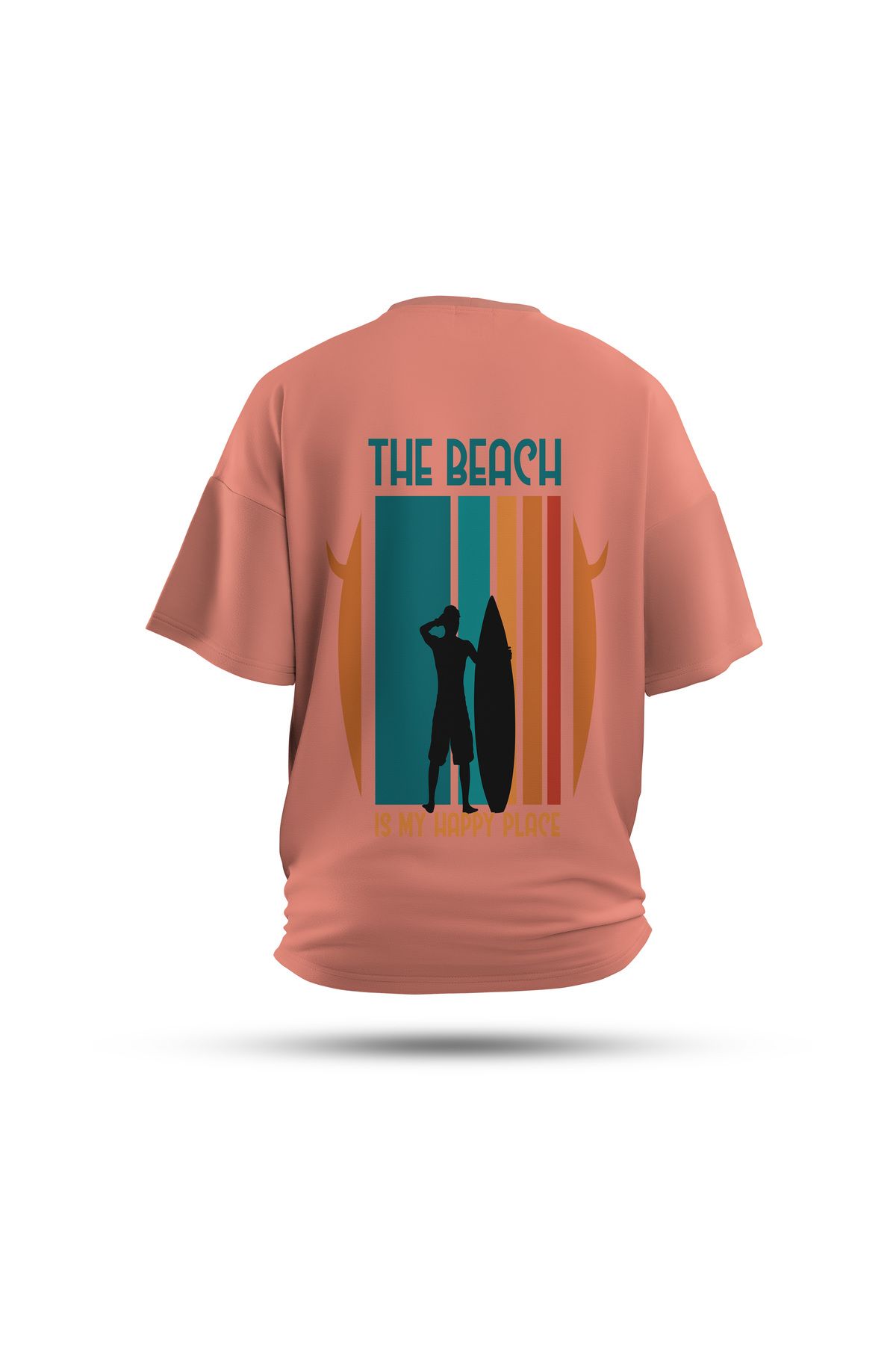 Zestia Unisex T-Shirt, The Beach Sırt Baskılı, Regular, %100 Pamuk, Somon T-Shirt No: 0282