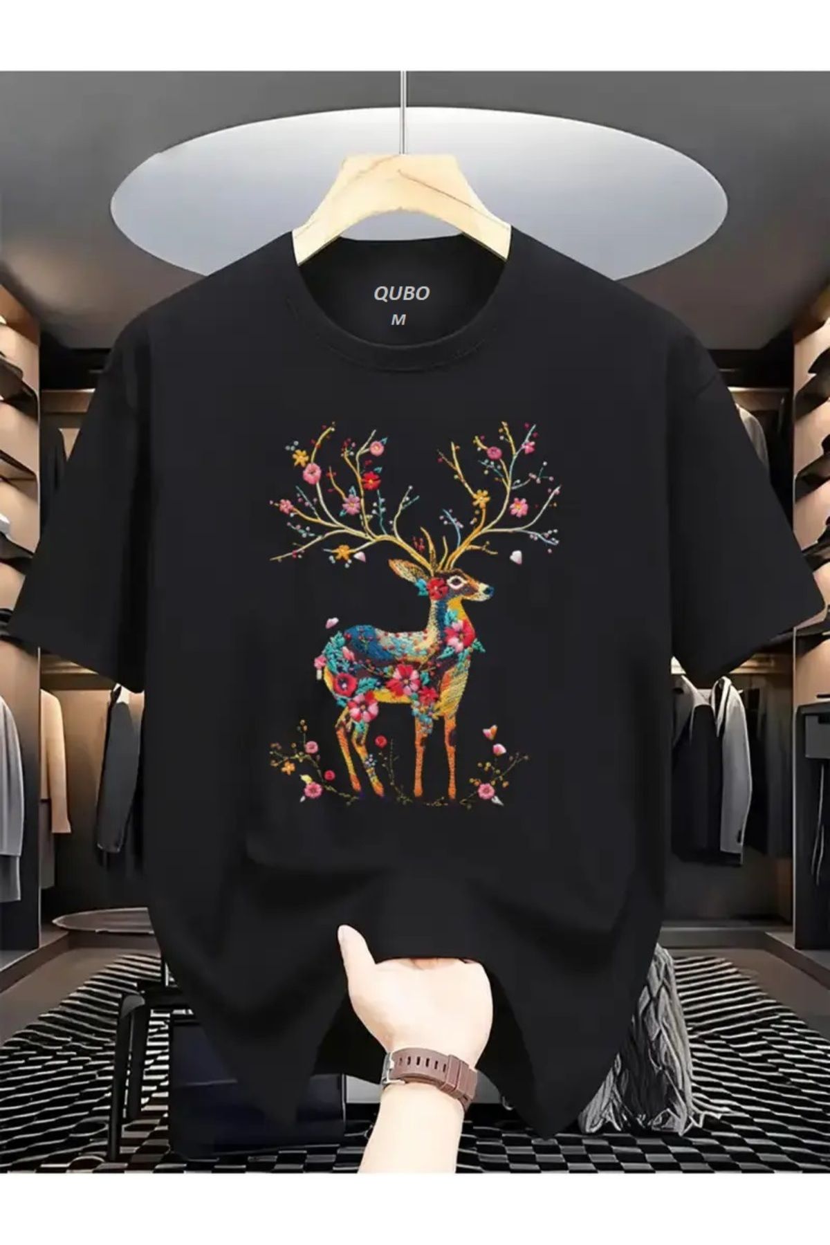 qubo sportswear & company qubo Unisex Oversize Baskılı Pamuklu Bisiklet Yaka Kısa Kollu SİYAH T-shirt