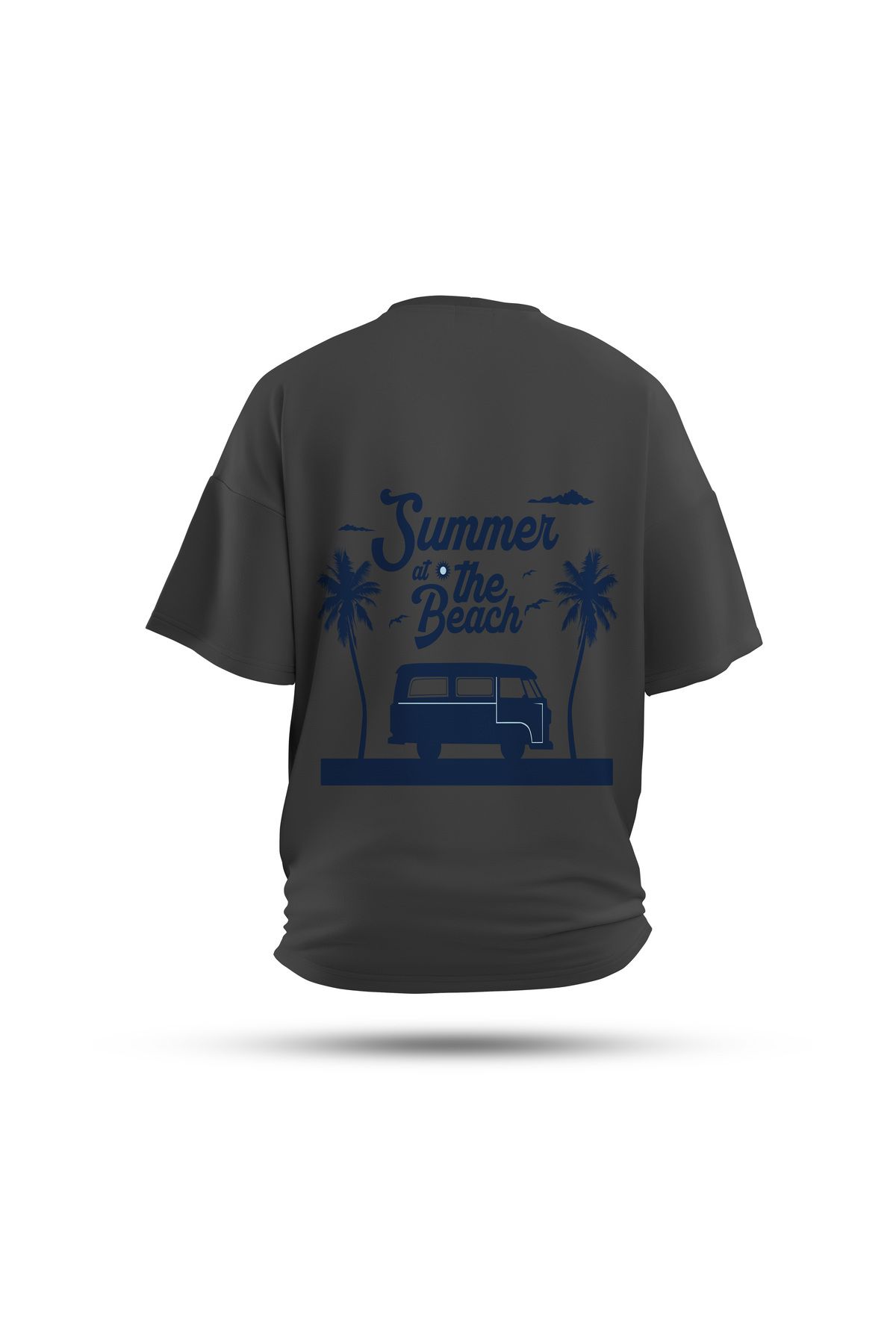 Zestia Unisex T-Shirt, Beach Vibes Sırt Baskılı, Regular, %100 Pamuk, Antrasit T-Shirt No: 0281
