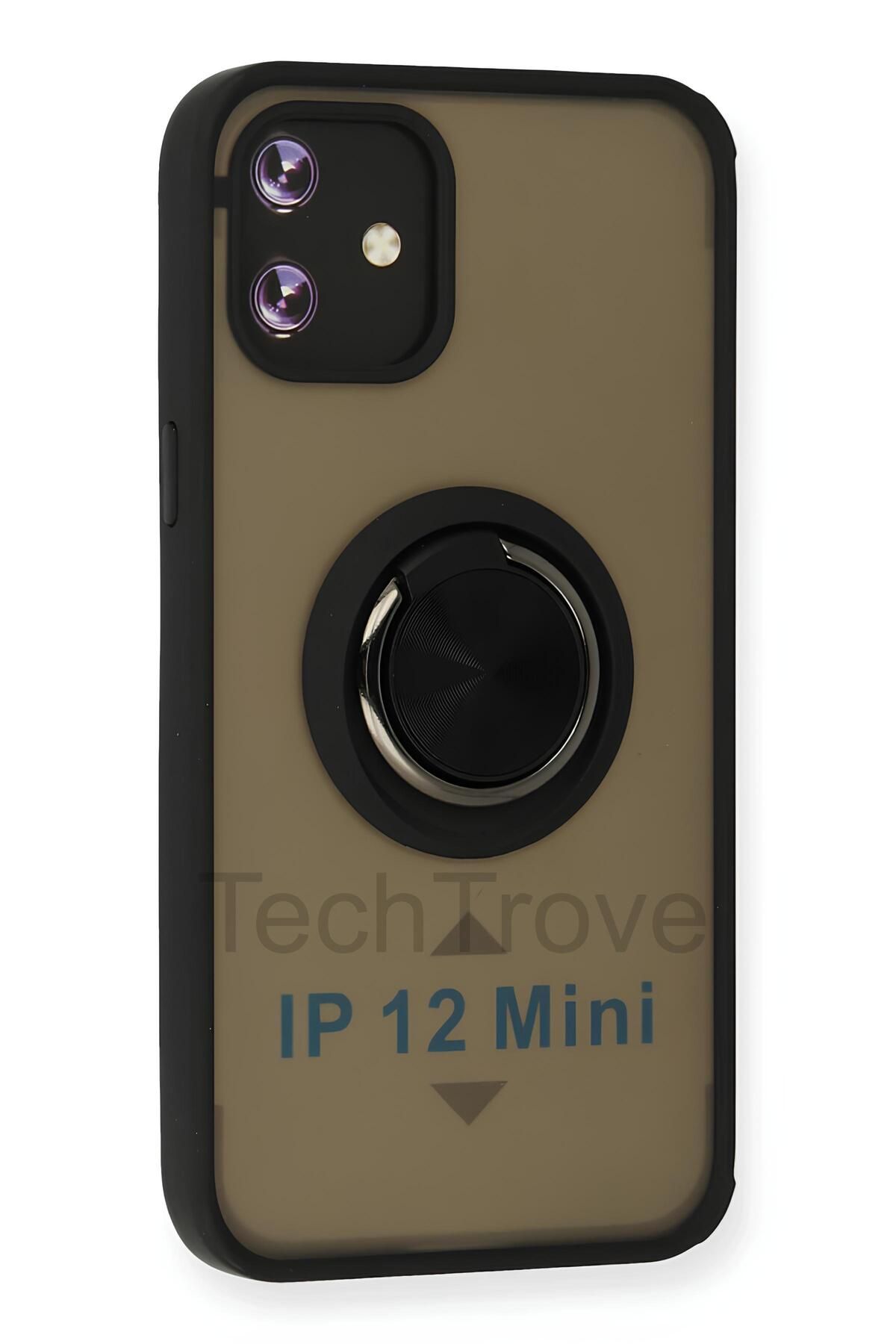 TechTrove iPhone 12 Mini Kılıf Yüzüklü Stand Özellikli Darbe Korumalı Mat Silikon Kapak
