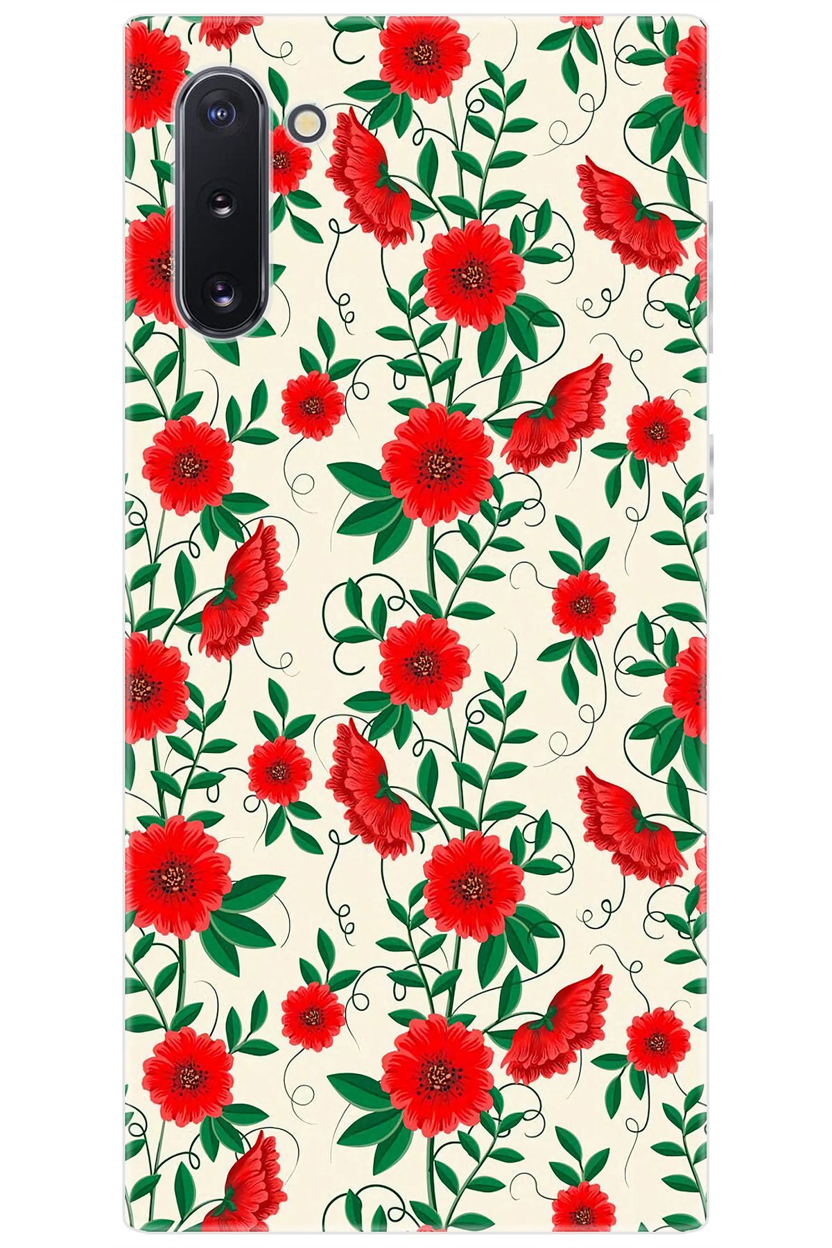 Ceppare Samsung Galaxy Note 10 (SM-N970F) Uyumlu Kılıf Desenli Silikon Kırmızı Çiçekler STK:717 CP-h369N2x