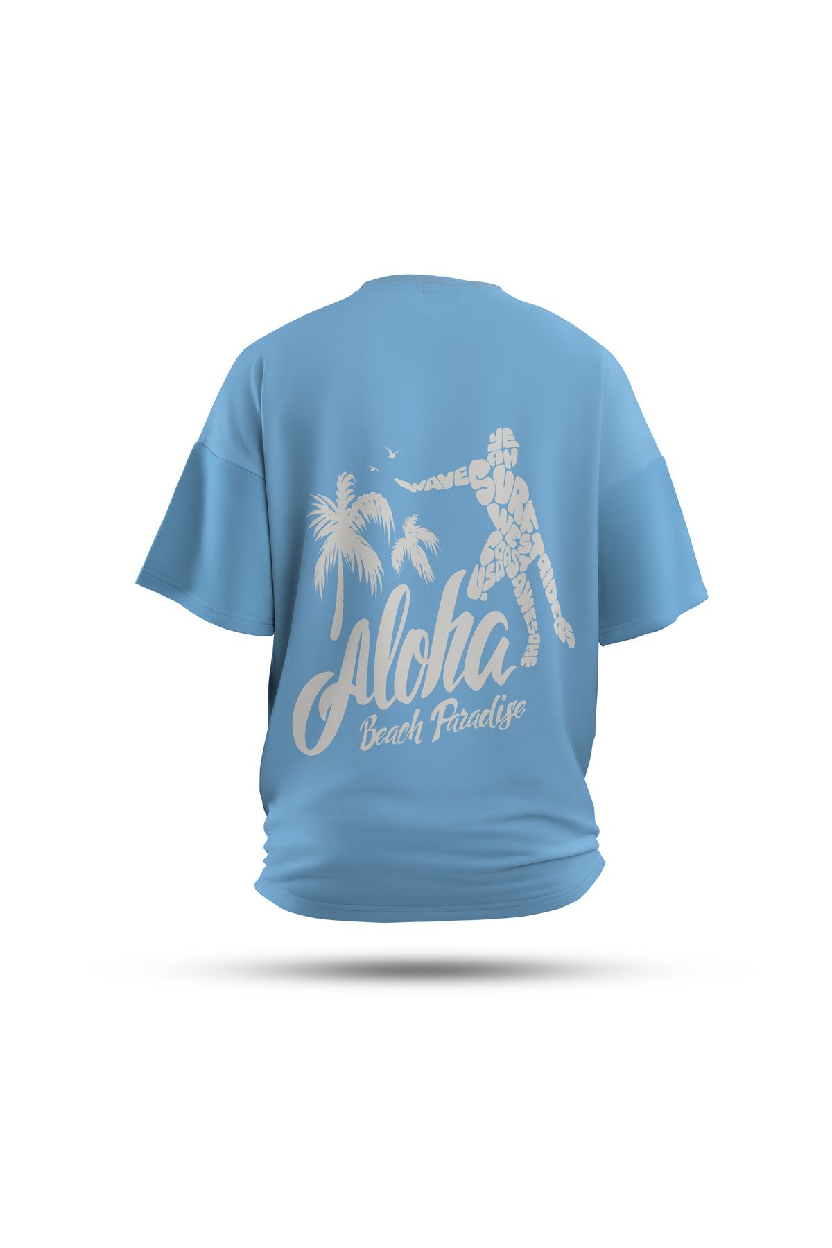 Zestia Unisex T-Shirt, Beach Paradise Sırt Baskılı, Regular, %100 Pamuk, Mavi T-Shirt No: 0276